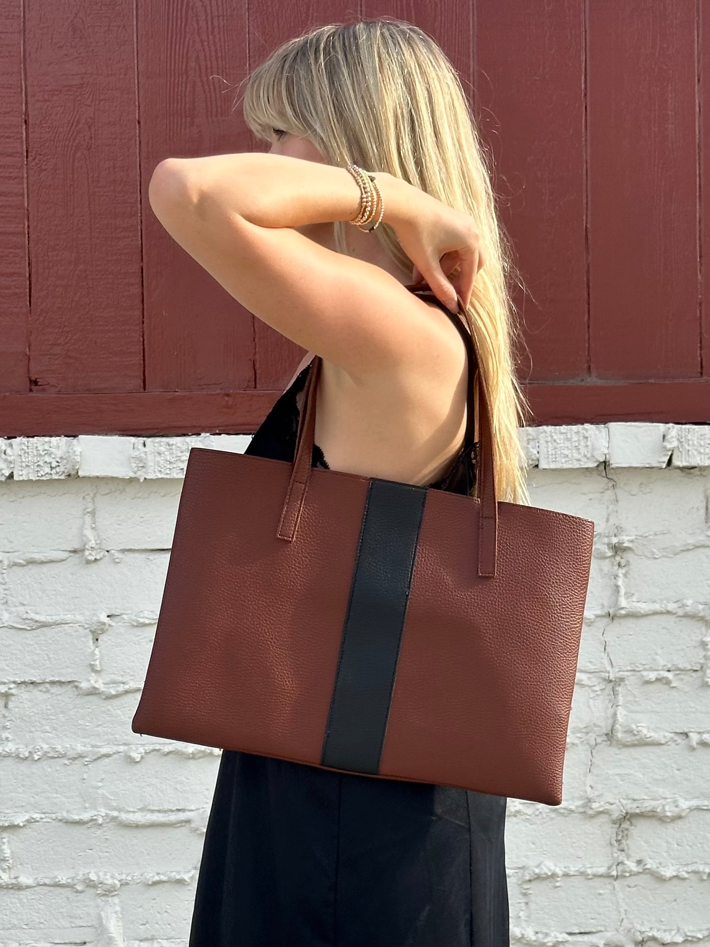 Brown Vegan Leather Tote Bag