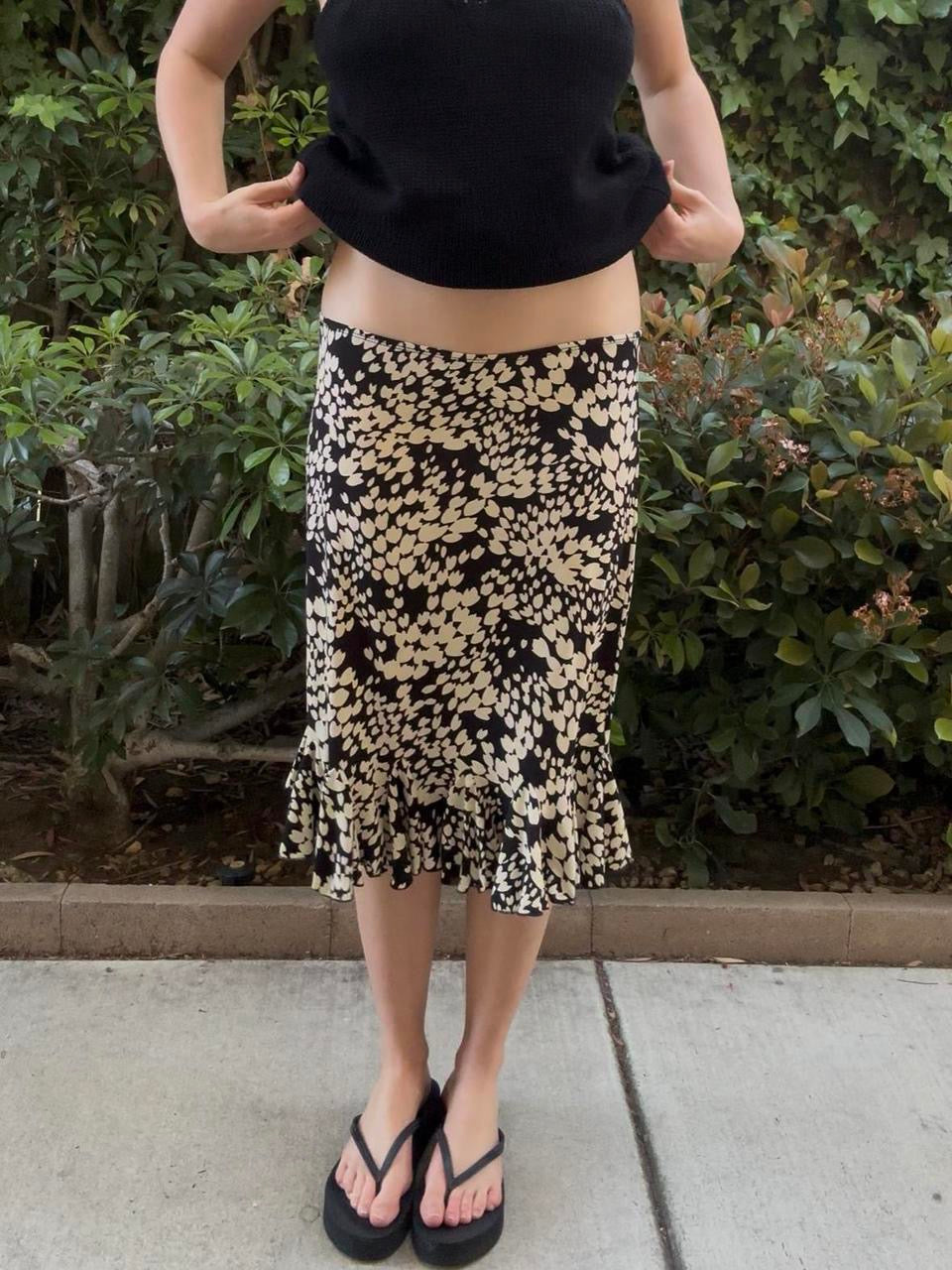 Y2k Black and White Floral Midi Skirt