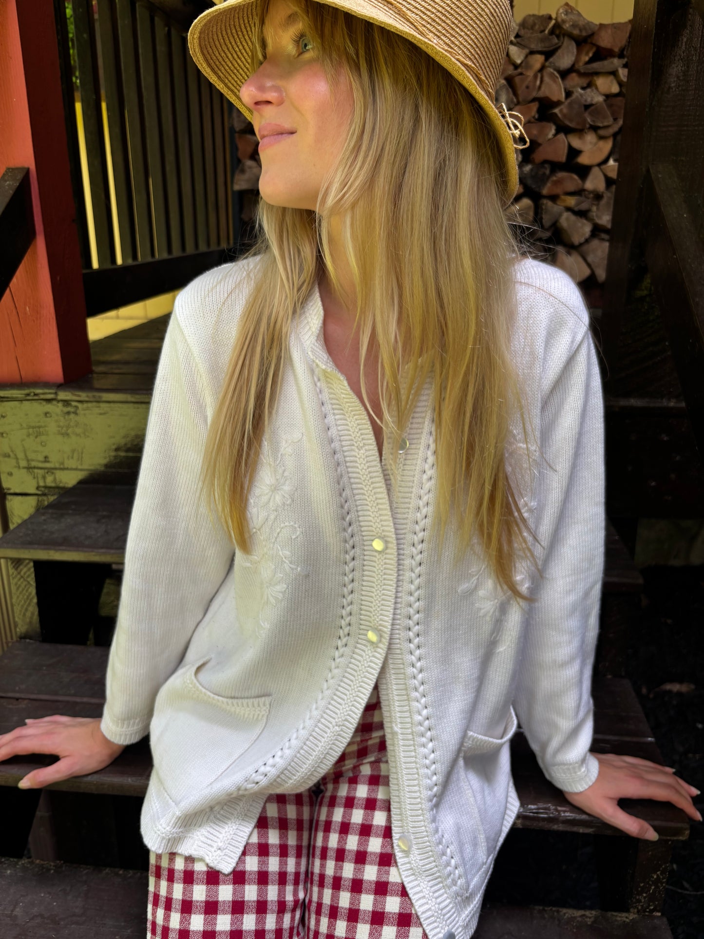 Vintage White Embroidered Cardigan
