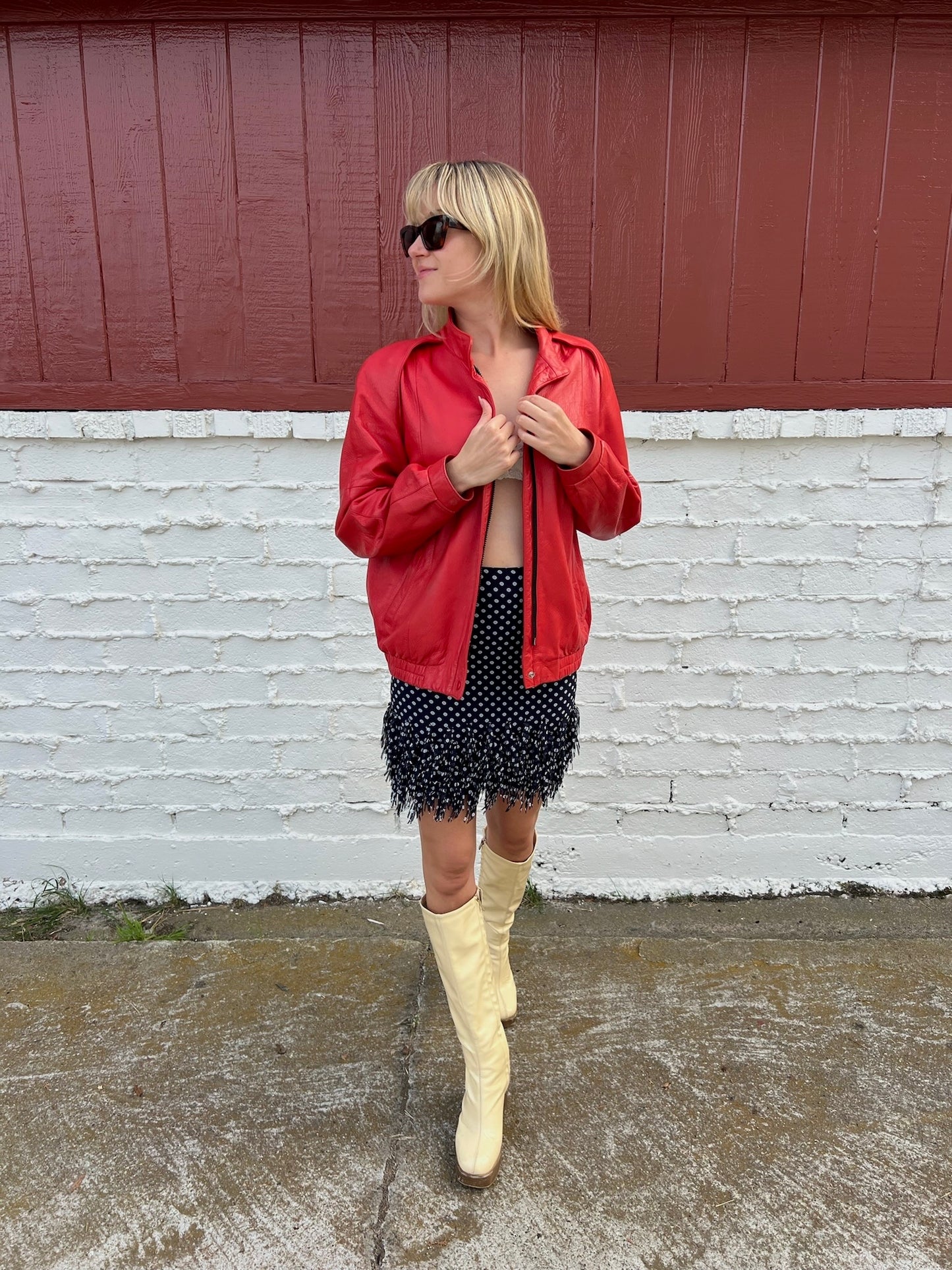 Vintage Cherry Red Leather Jacket