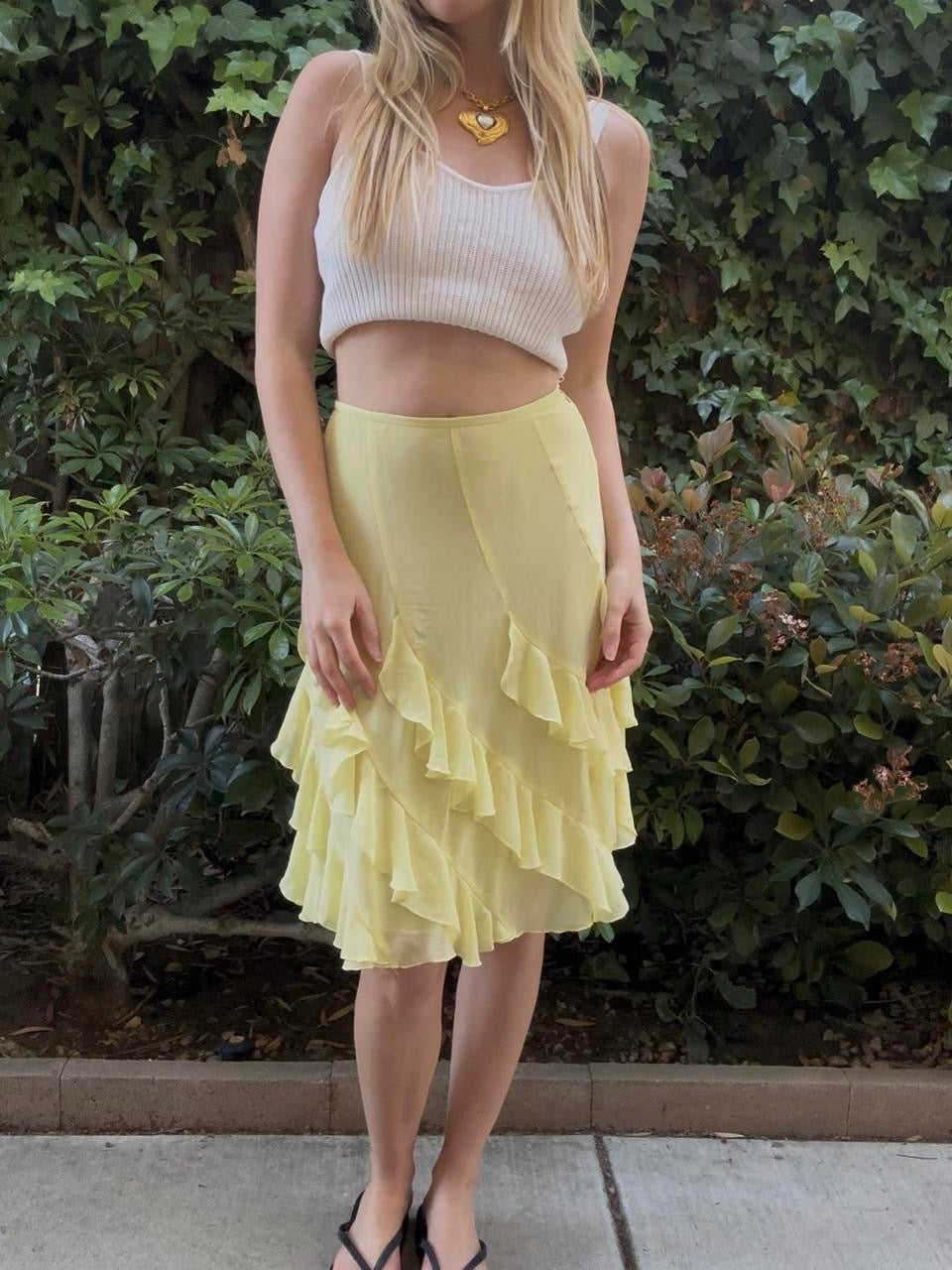 Yellow Ruffle Midi Skirt