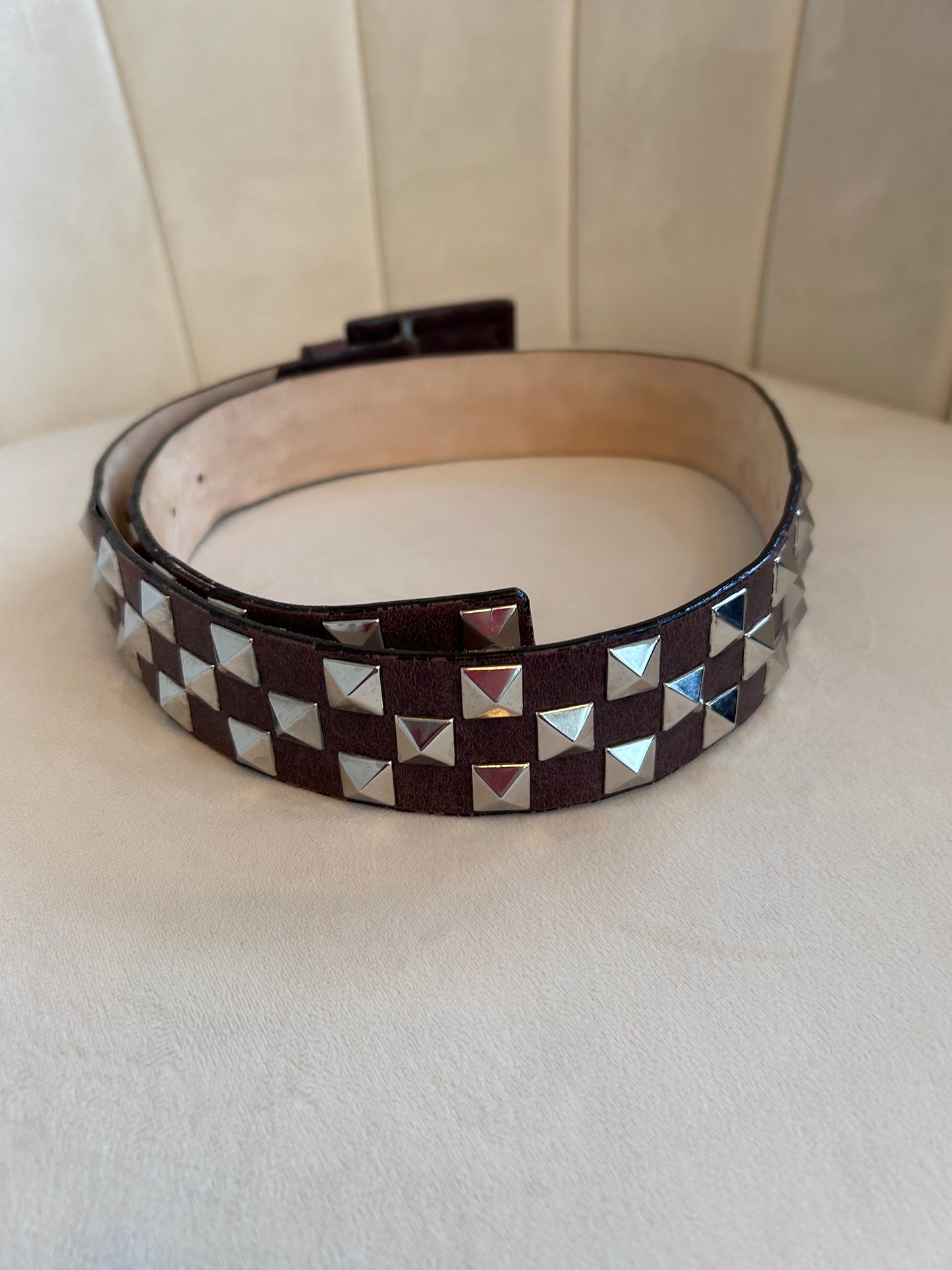 Vintage Brown Leather Studded Belt