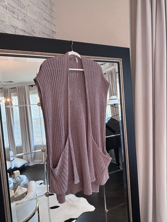 Free People Mauve Long Knit Cardigan