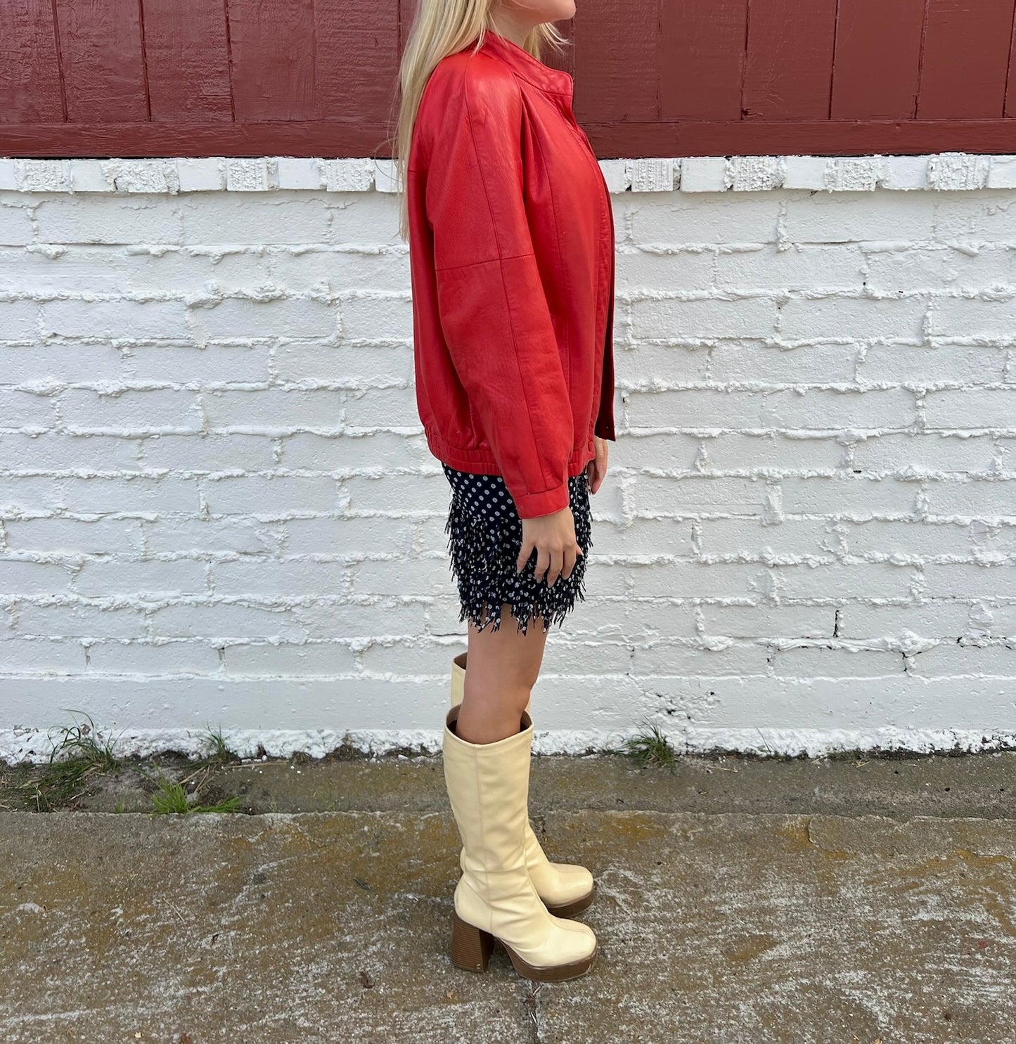 Vintage Cherry Red Leather Jacket