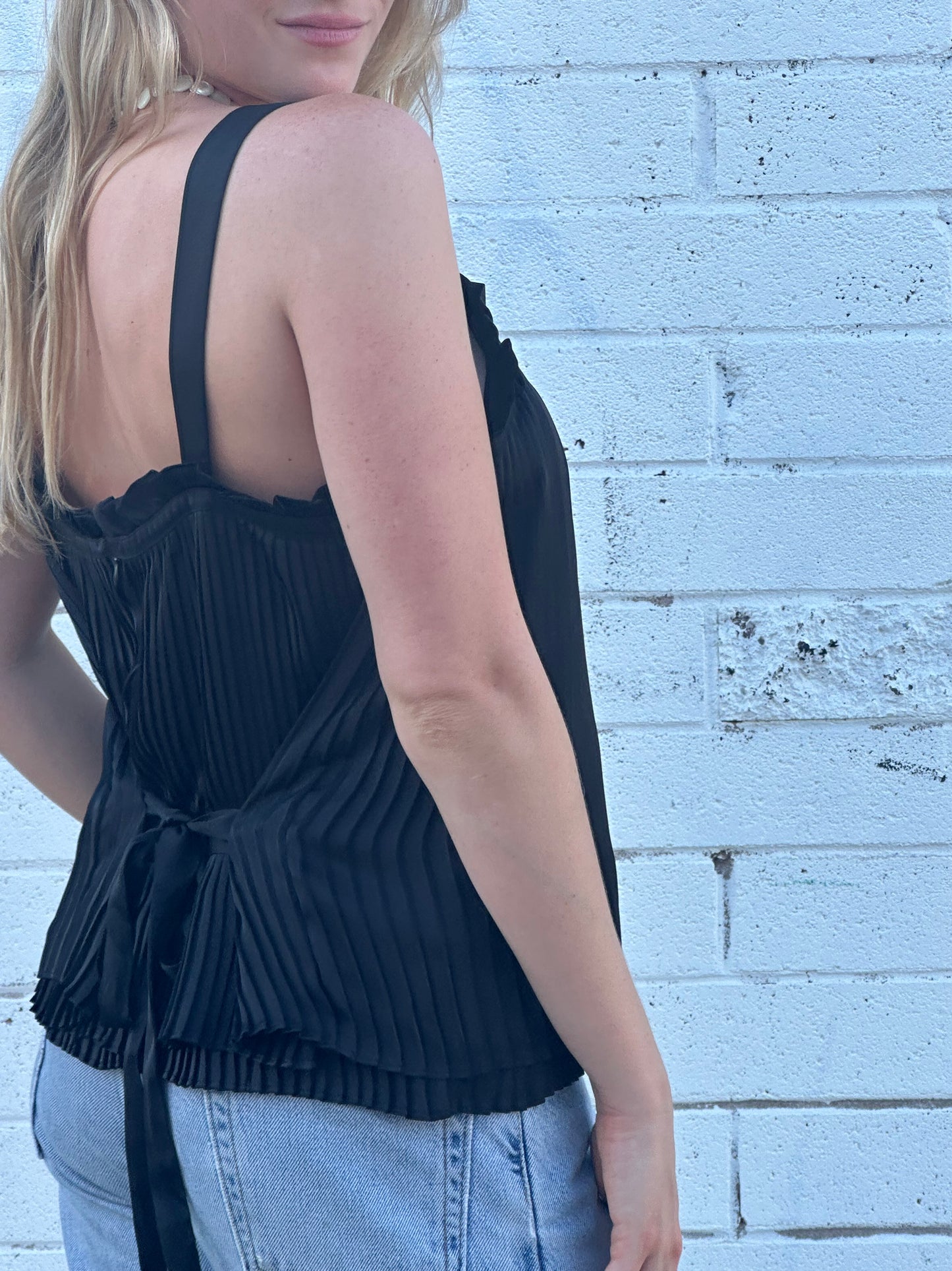 Black Pleated Tank Top