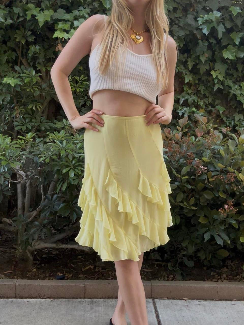 Yellow Ruffle Midi Skirt