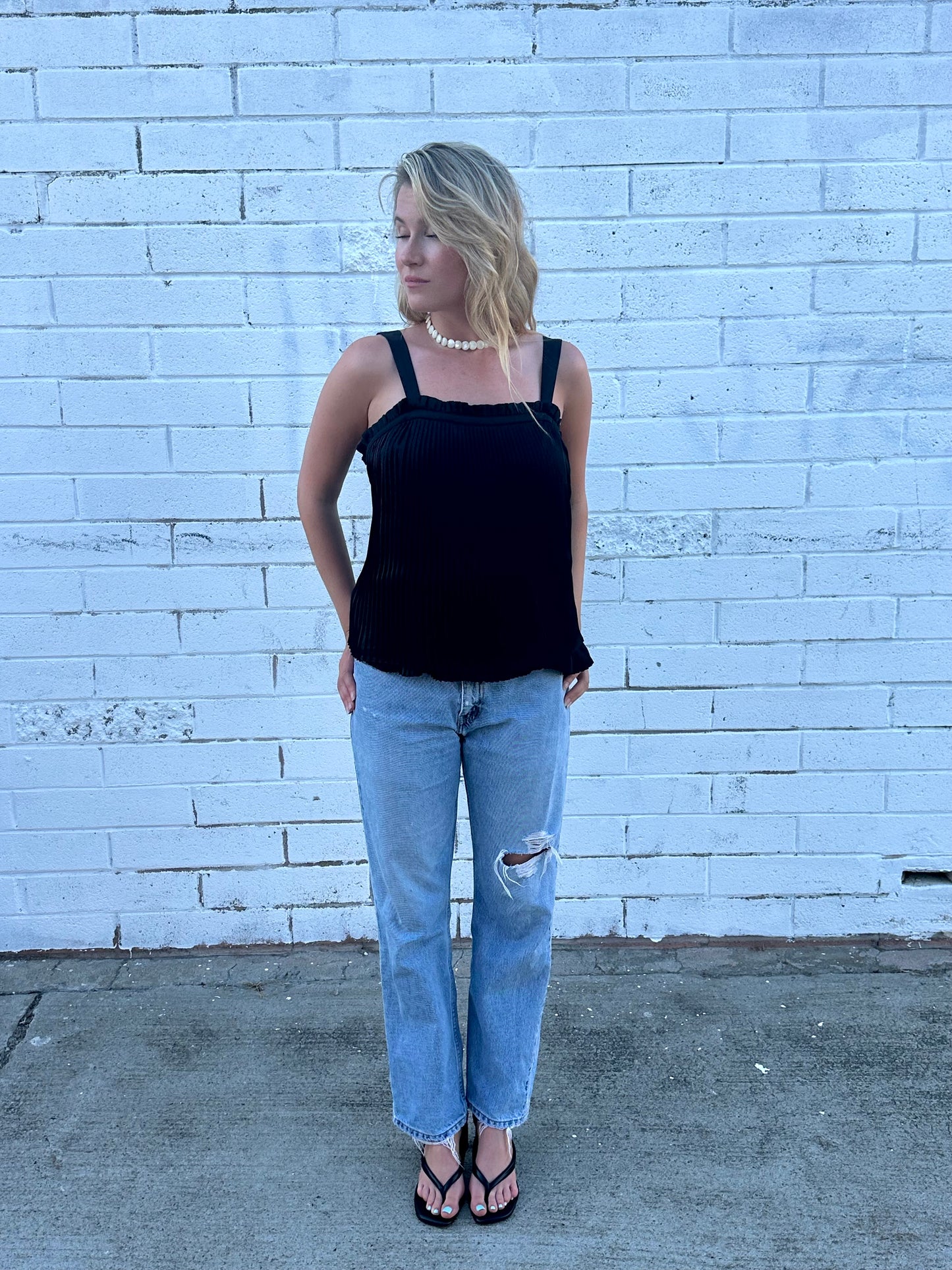 Black Pleated Tank Top