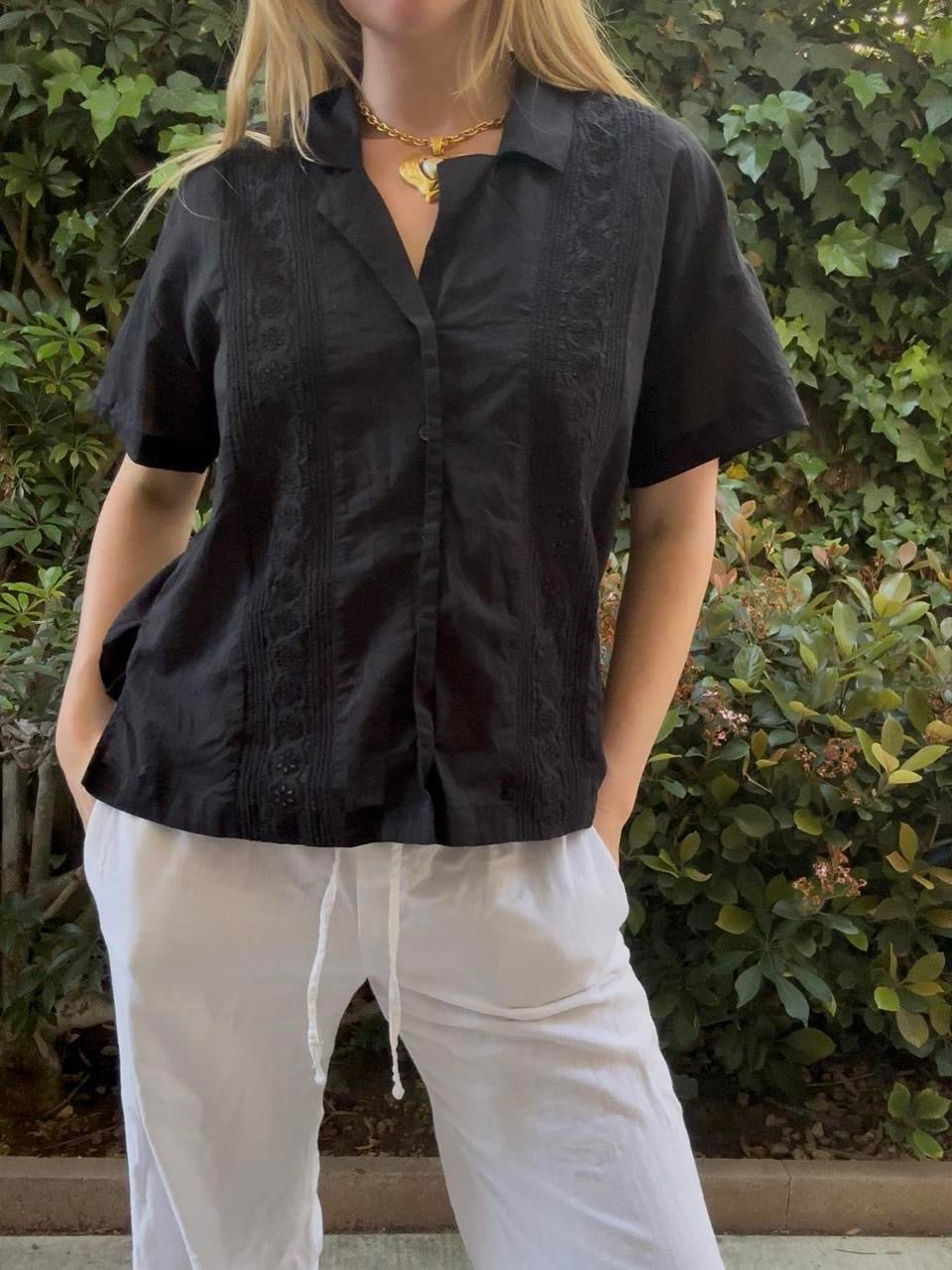 Madewell Black Eyelet Button Down Shirt