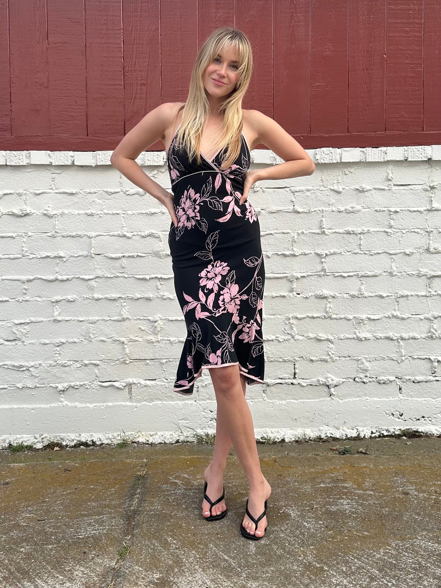 Y2k Floral Black Halter Midi Dress
