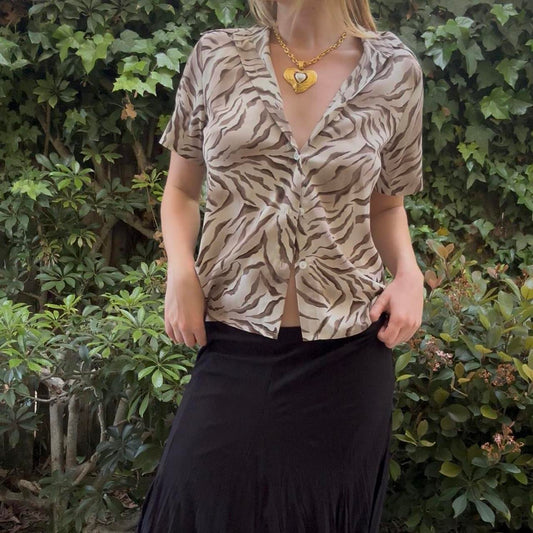 Tiger Print Button Down Shirt