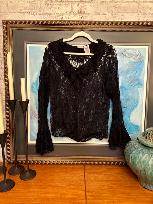 Vintage Sheer Black Lace Top