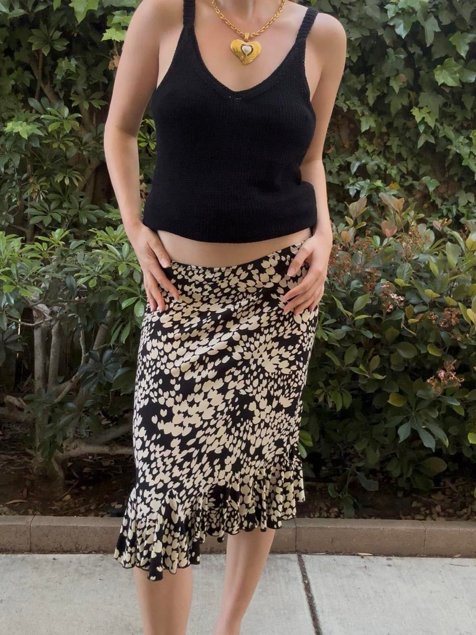 Y2k Black and White Floral Midi Skirt