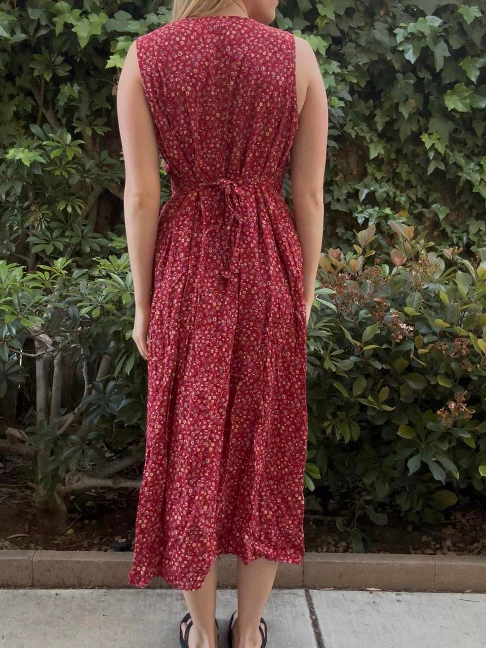 Vintage Red Floral Maxi Dress
