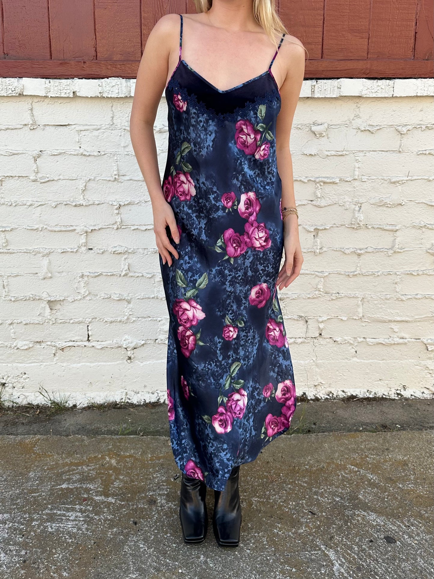 Vintage Navy Floral Maxi Slip Dress