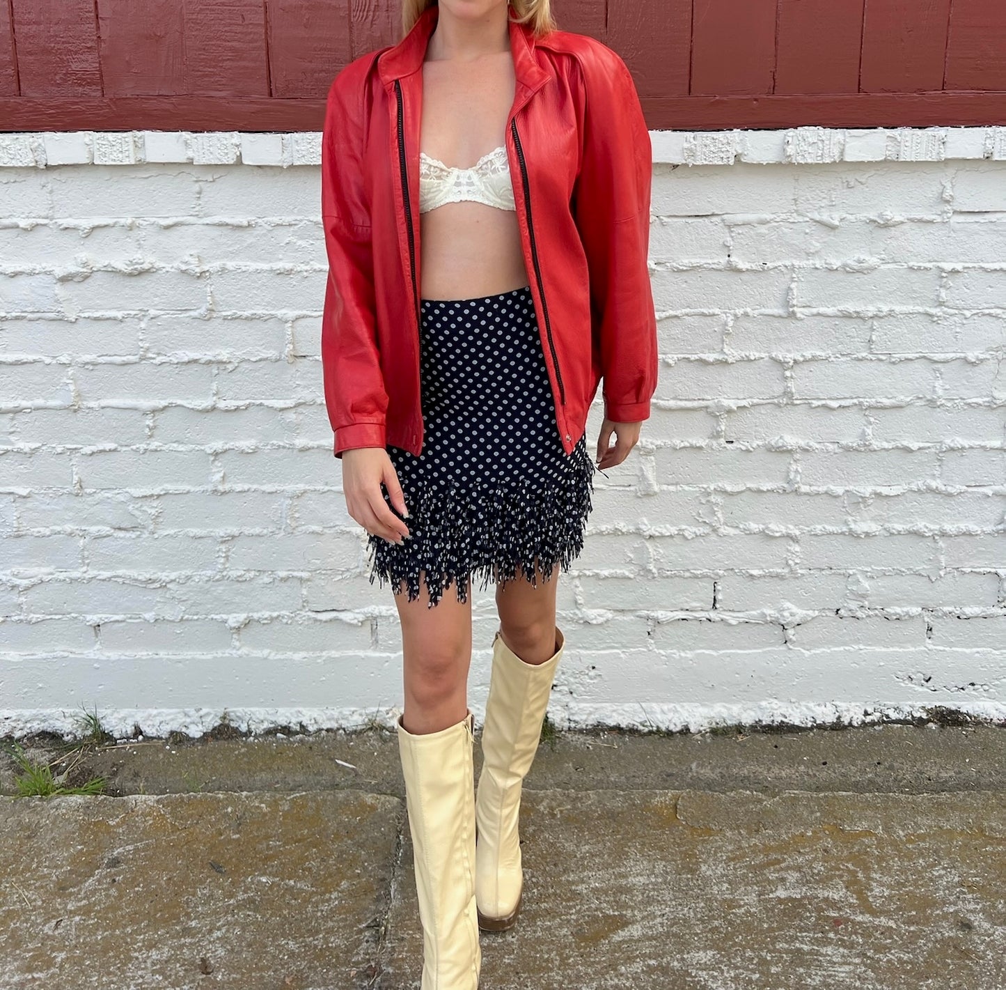 Vintage Cherry Red Leather Jacket