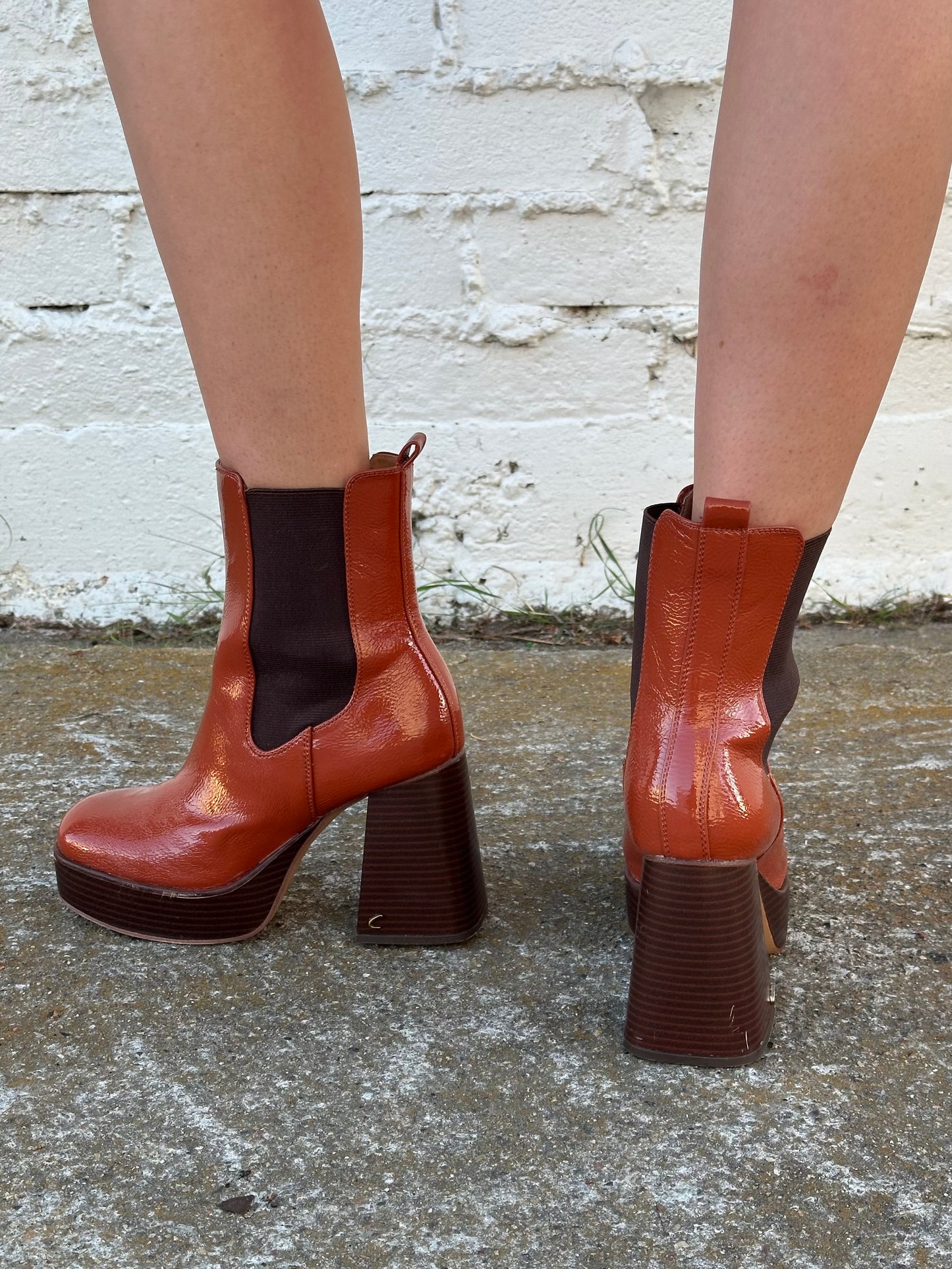Sam Edelman Orange Patent Leather Booties