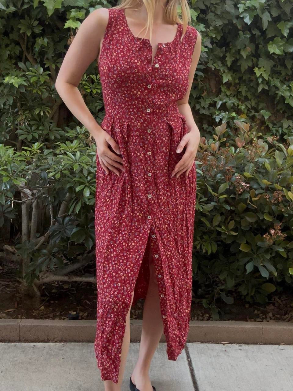 Vintage Red Floral Maxi Dress