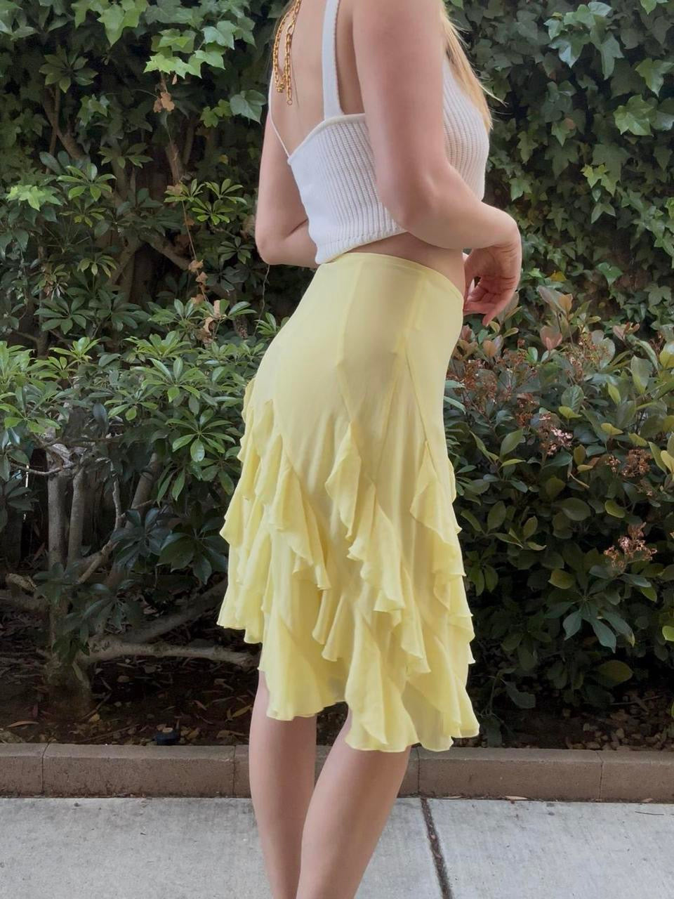 Yellow Ruffle Midi Skirt