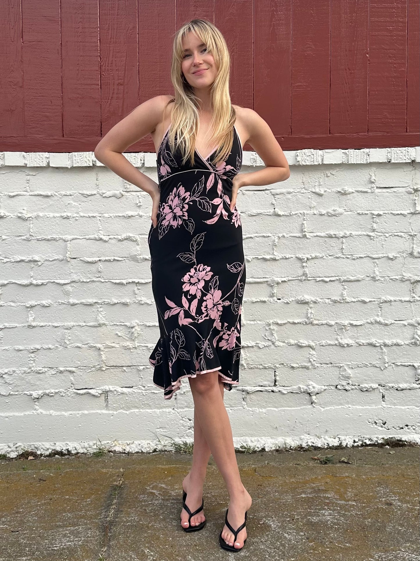 Y2k Floral Black Halter Midi Dress