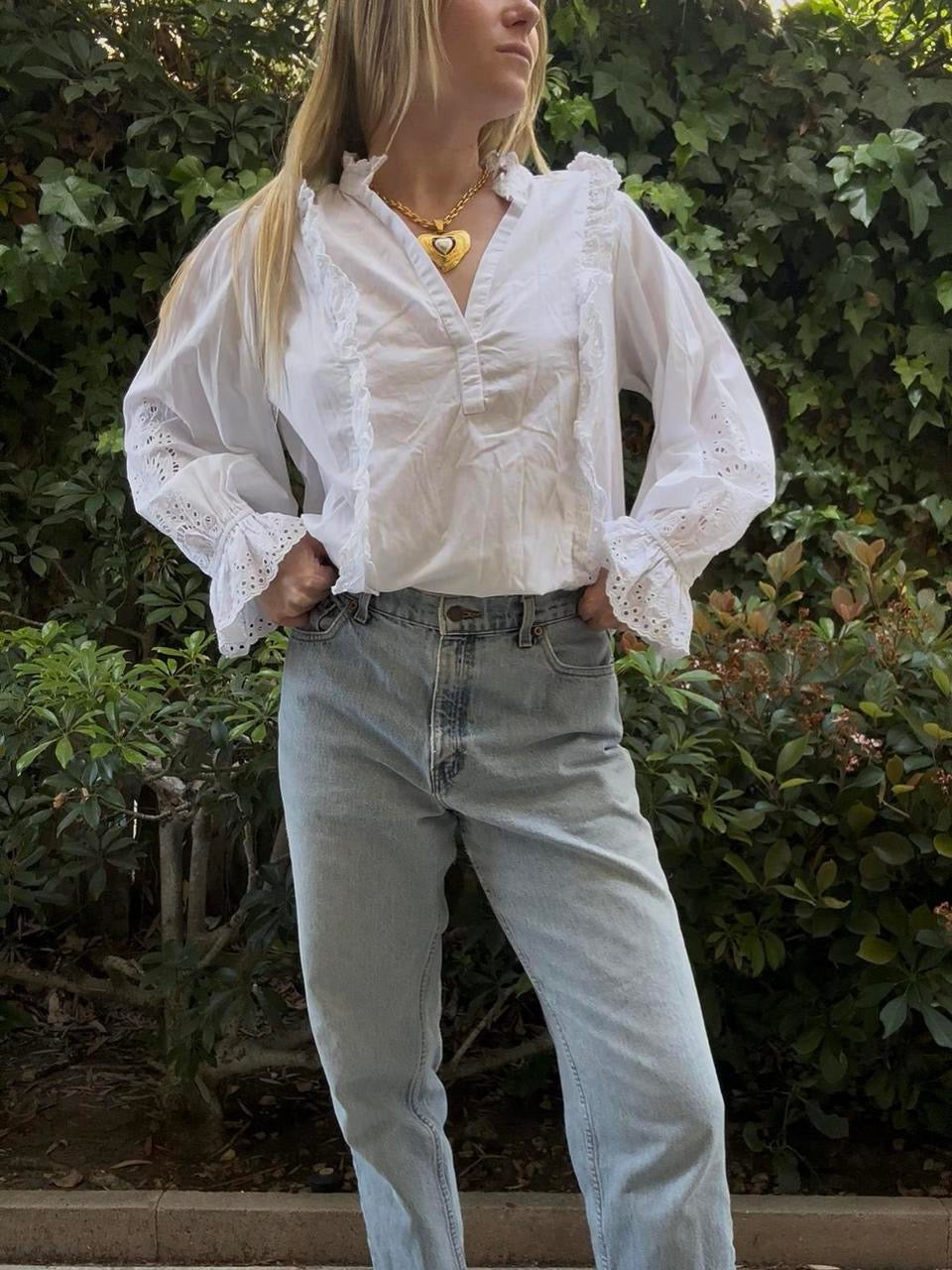 White Eyelet Ruffle Sleeve Blouse