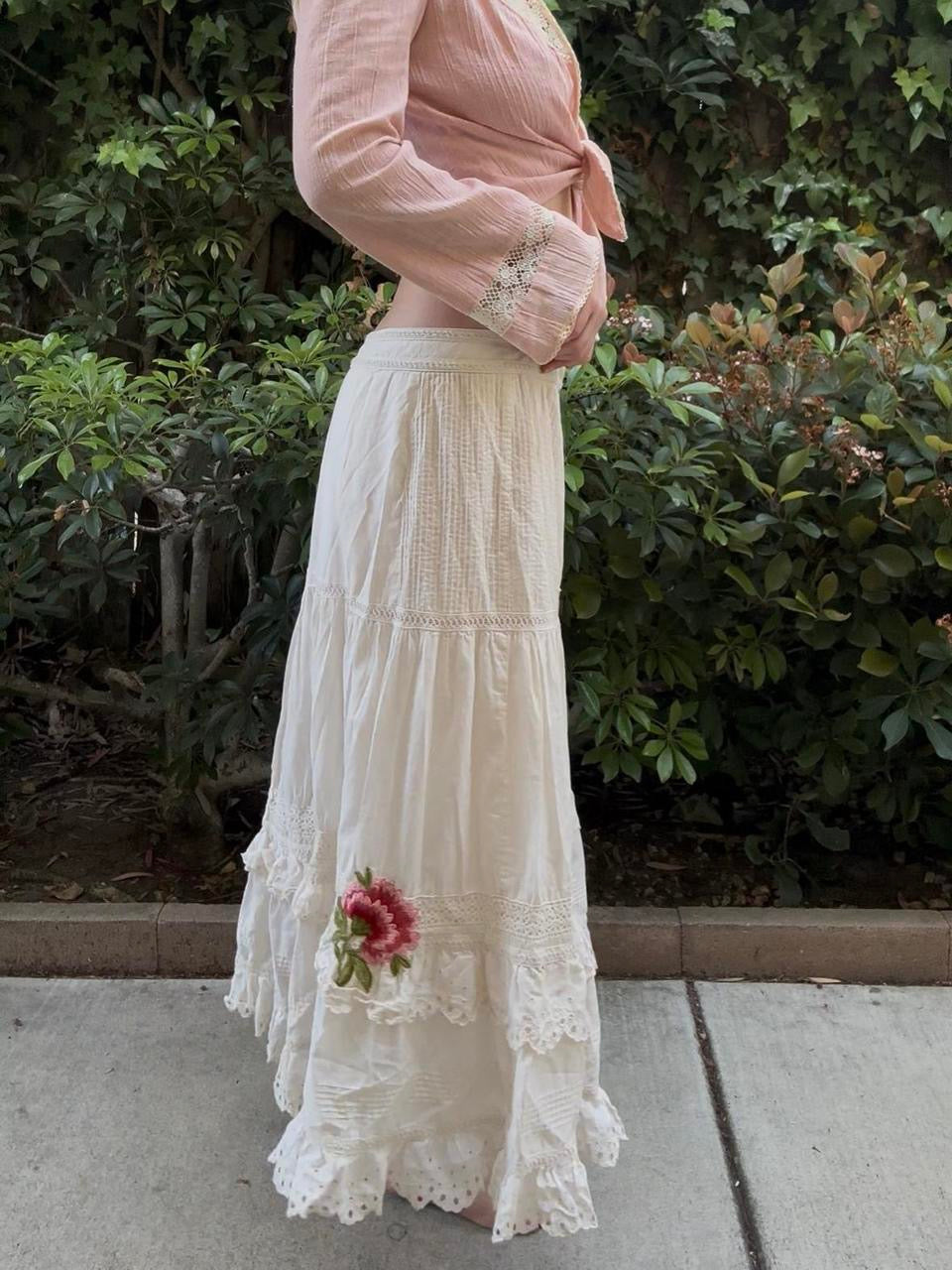 Floral Embroidered Maxi Skirt
