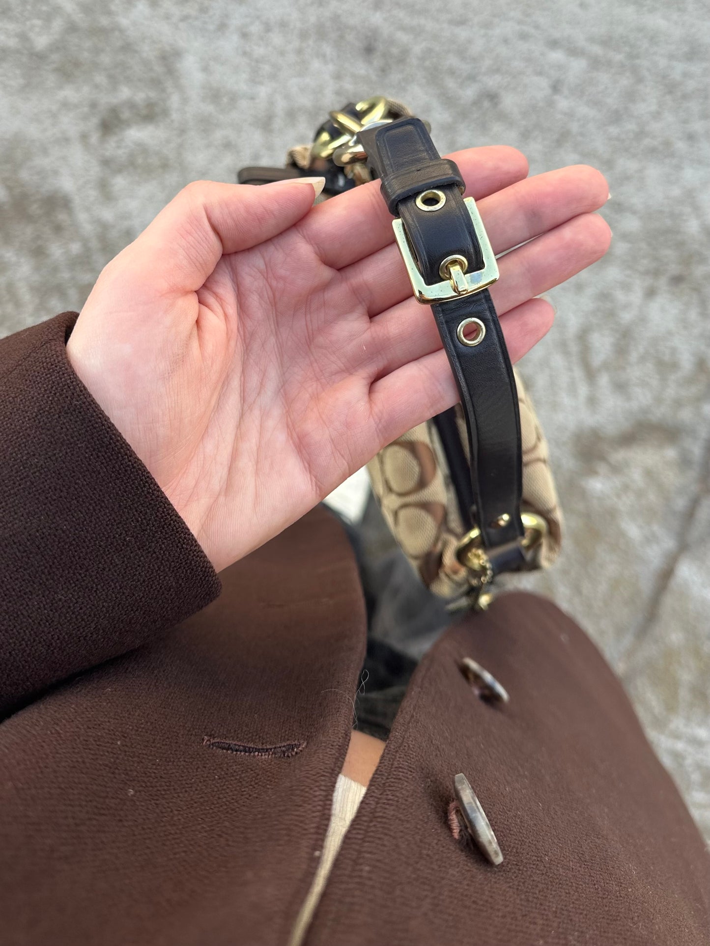 Brown Signature Coach Mini Hand Bag