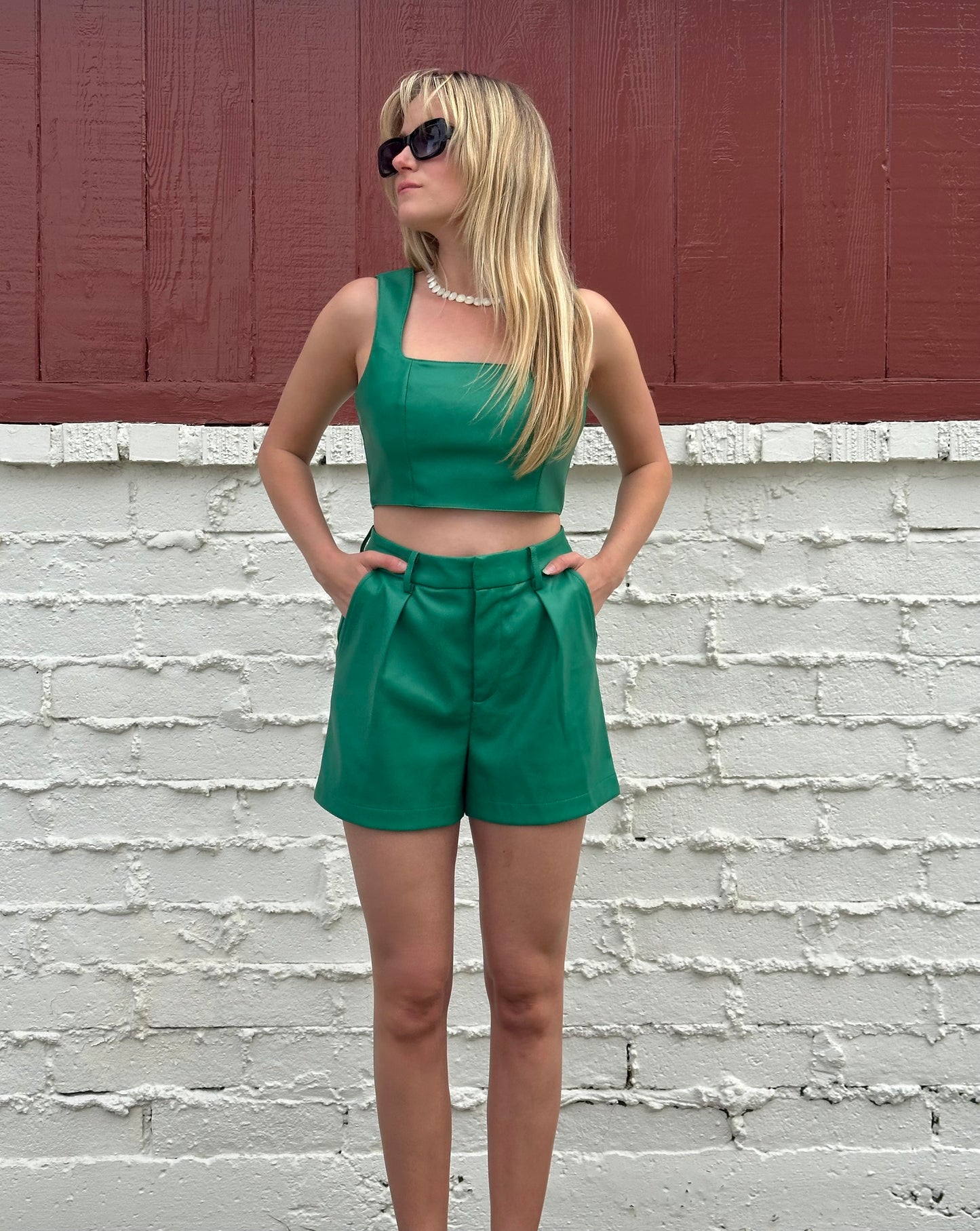 7 for All Mankind Faux Green Leather Set