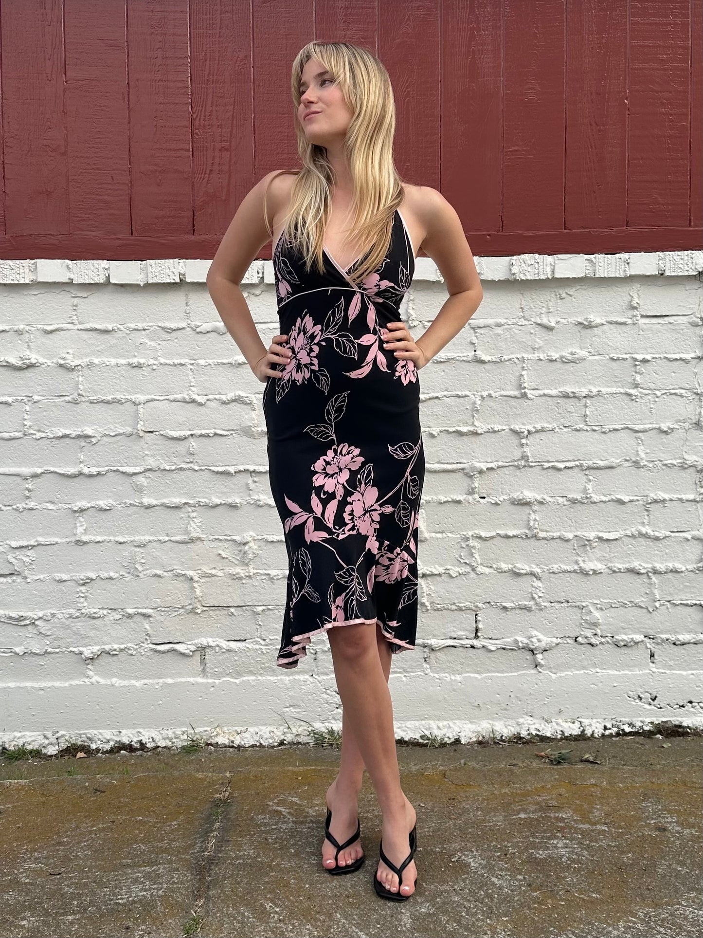 Y2k Floral Black Halter Midi Dress