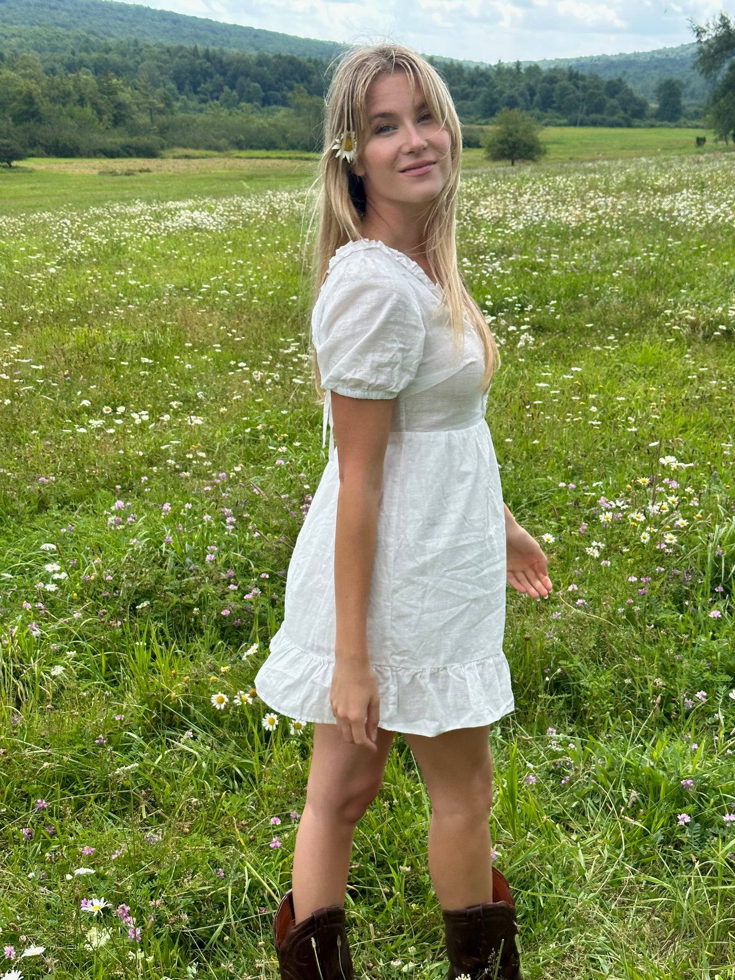 Vintage White Open Back Dress