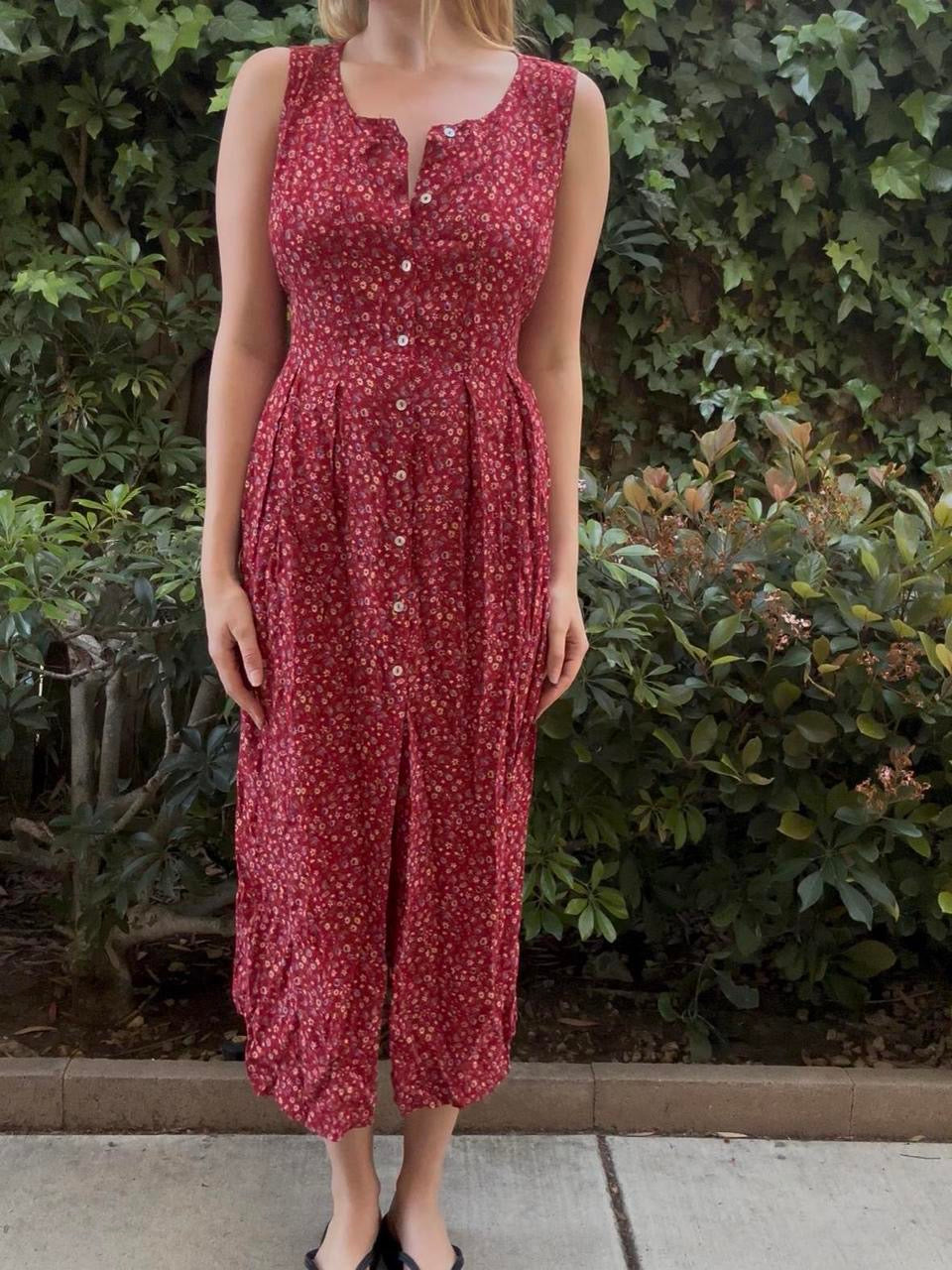 Vintage Red Floral Maxi Dress