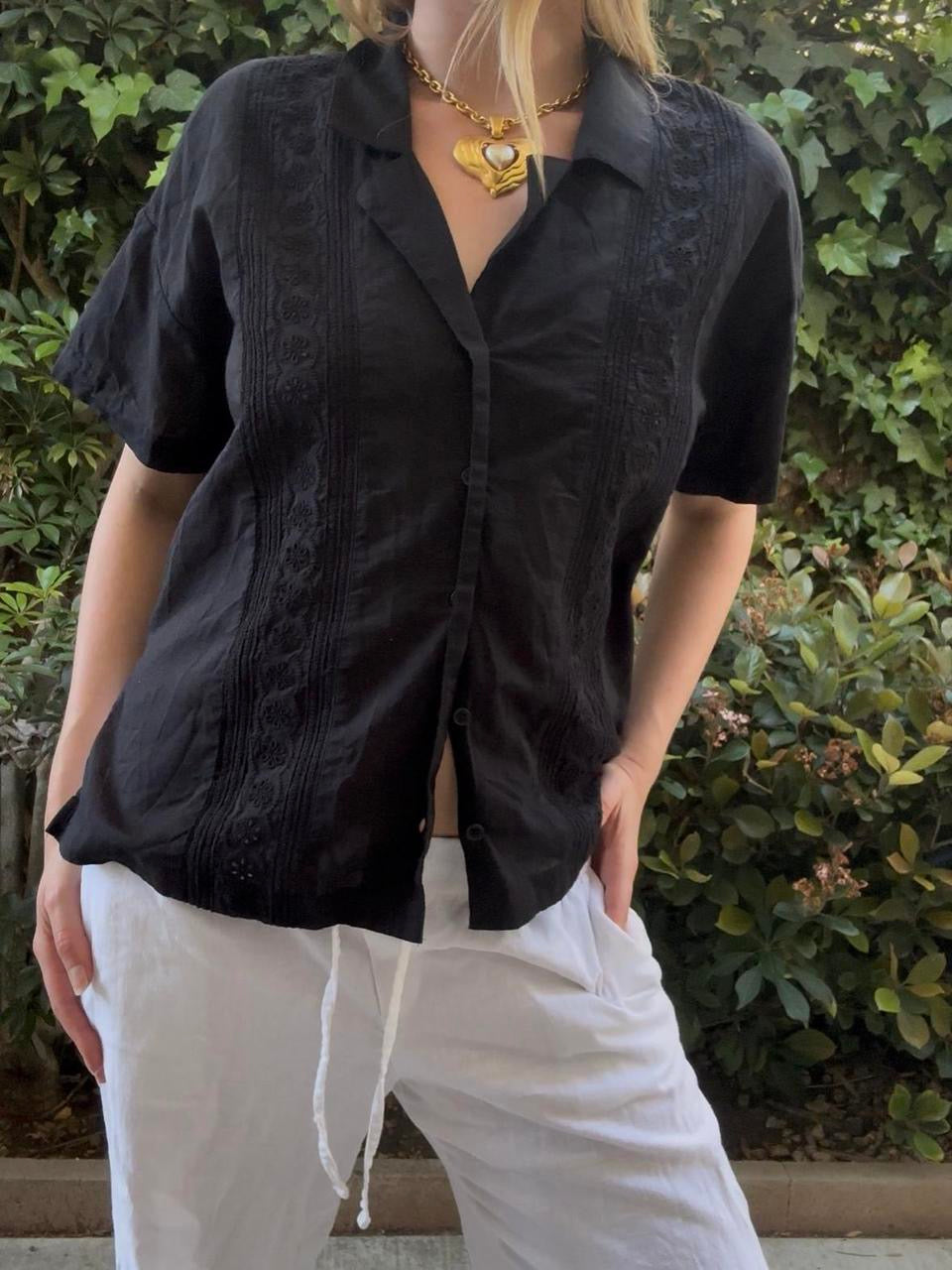 Madewell Black Eyelet Button Down Shirt