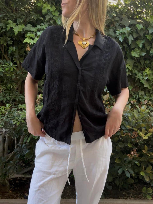 Madewell Black Eyelet Button Down Shirt