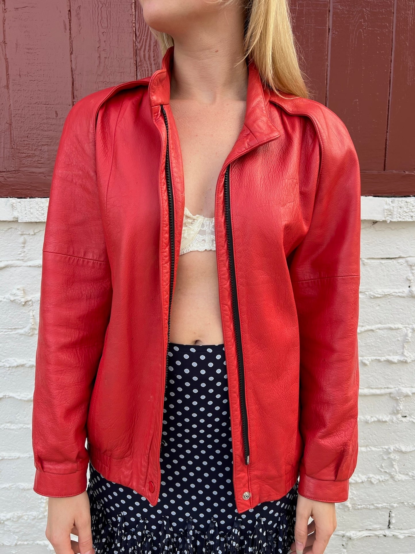 Vintage Cherry Red Leather Jacket
