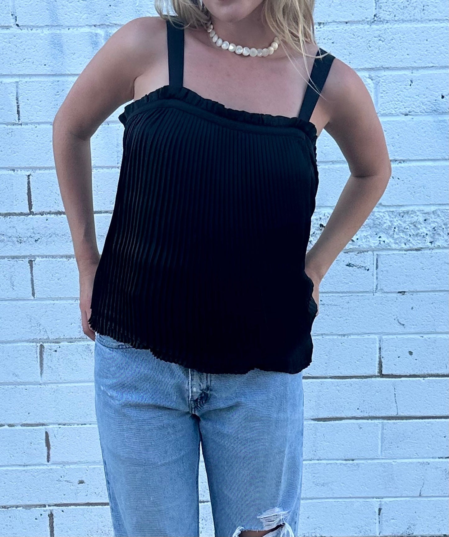 Black Pleated Tank Top