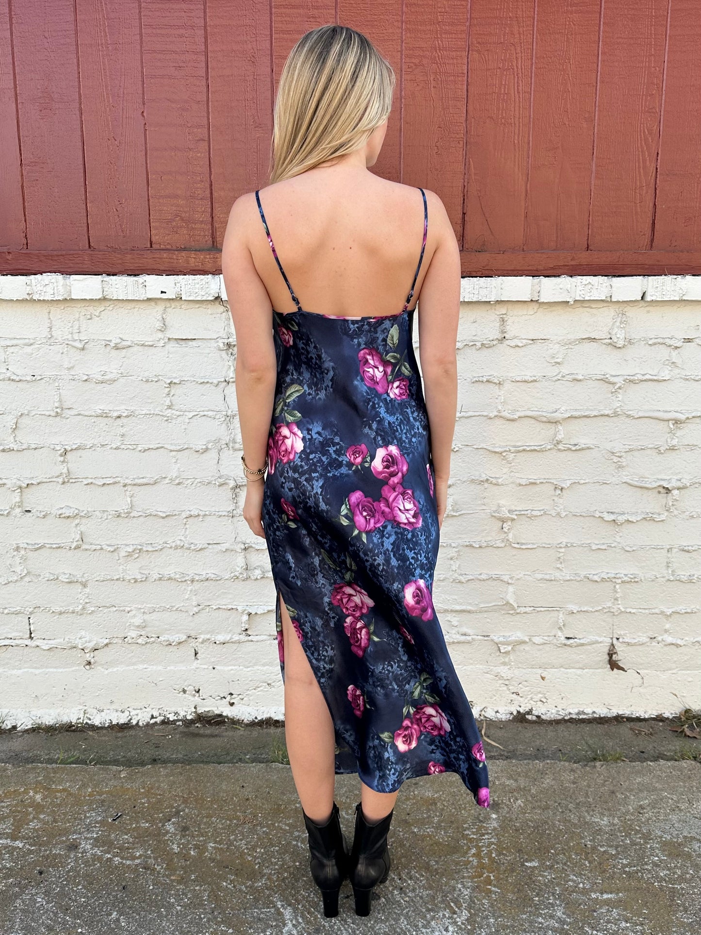 Vintage Navy Floral Maxi Slip Dress