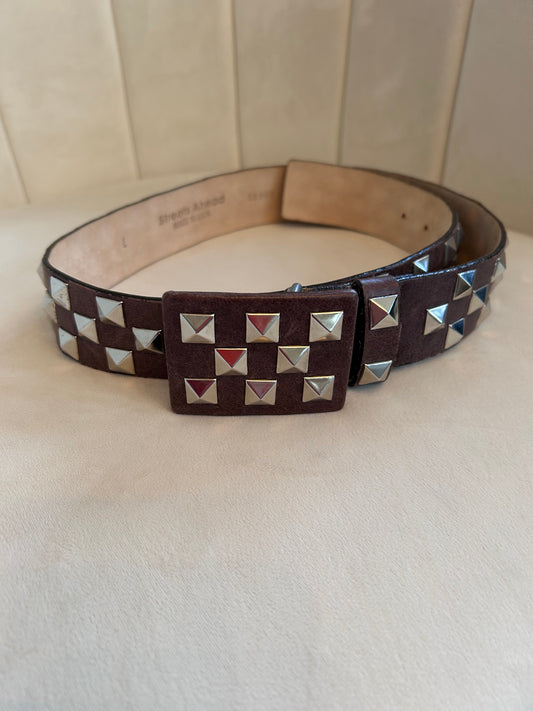 Vintage Brown Leather Studded Belt