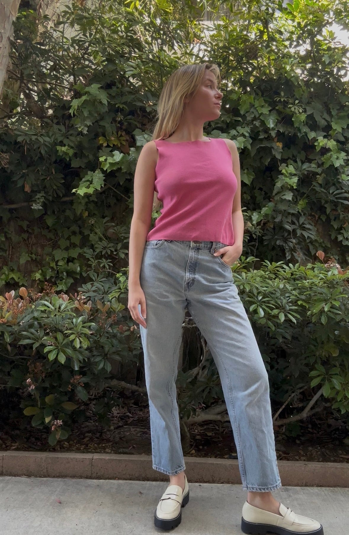 Vintage Pink Square Neck Top