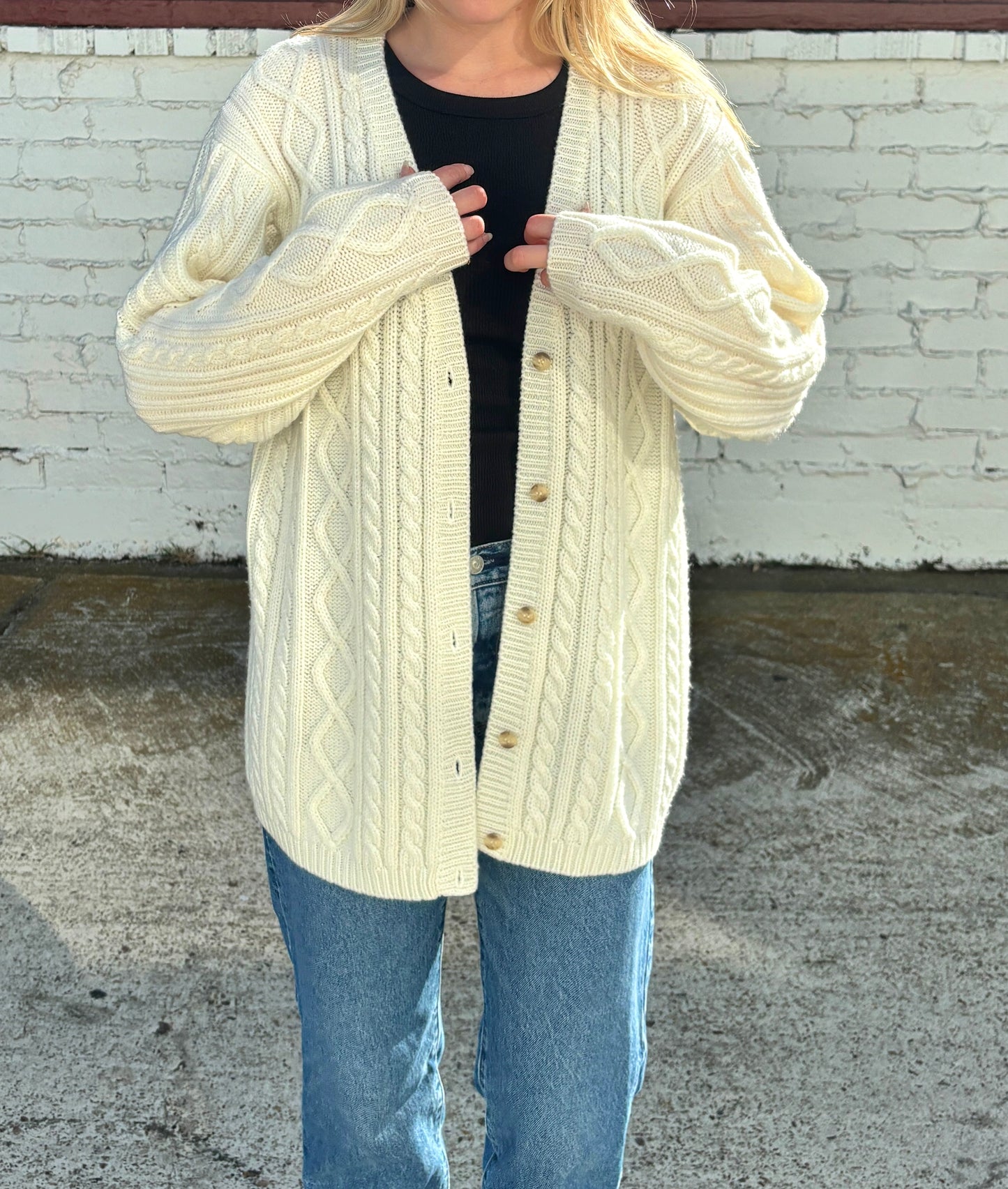 Vintage Cream Cable Knit Cardigan