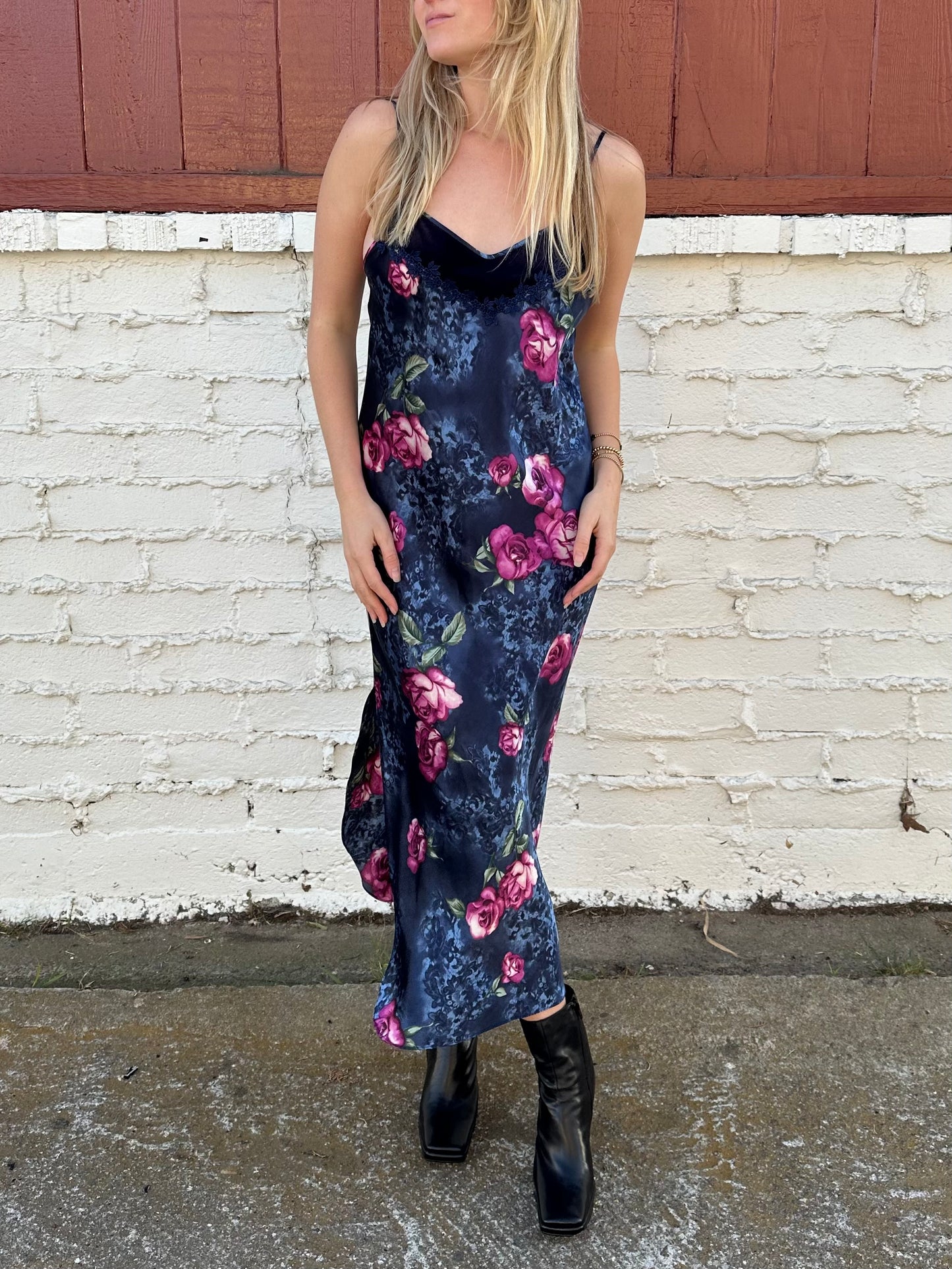 Vintage Navy Floral Maxi Slip Dress