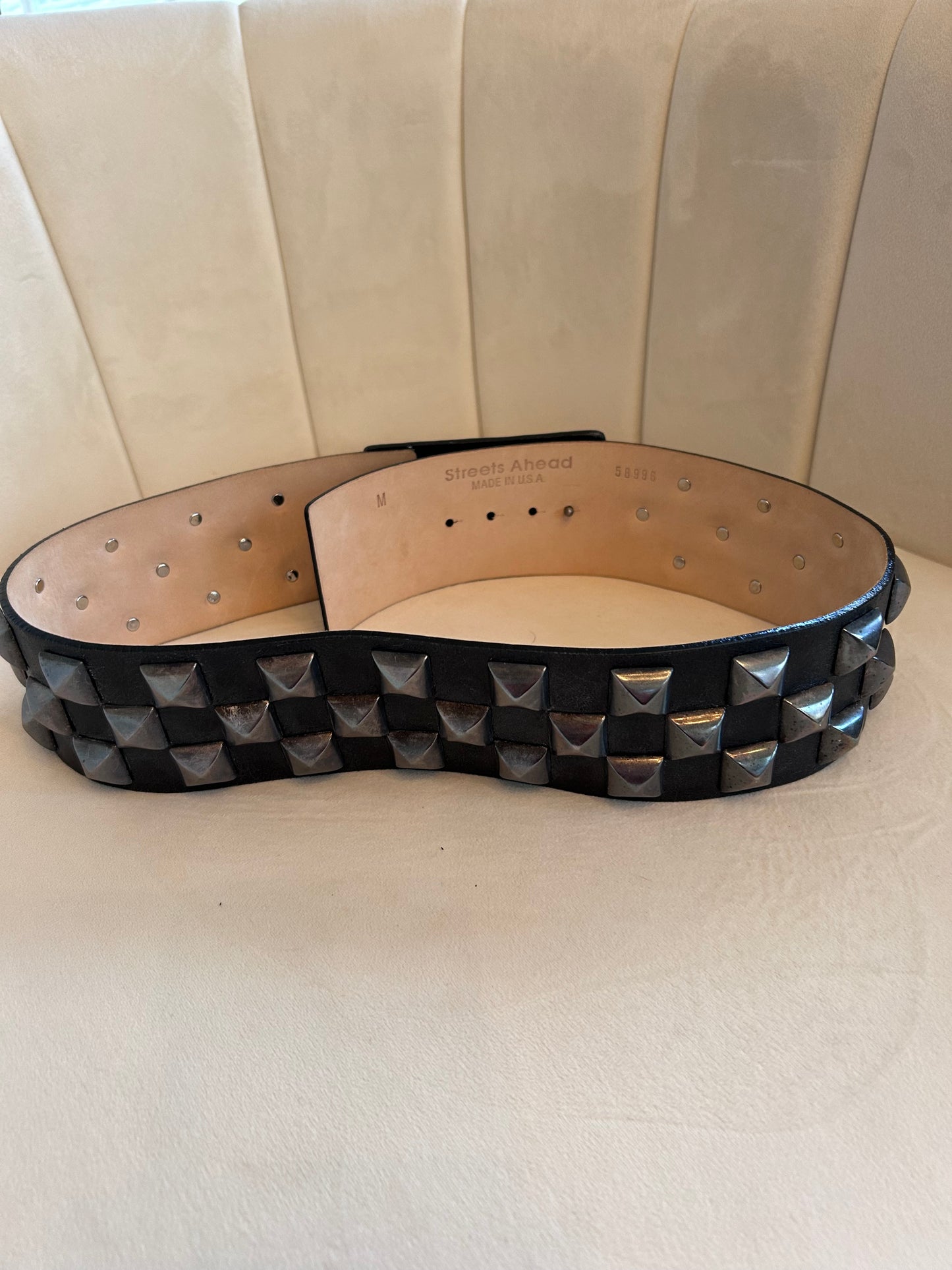 Vintage Black Leather Studded Belt