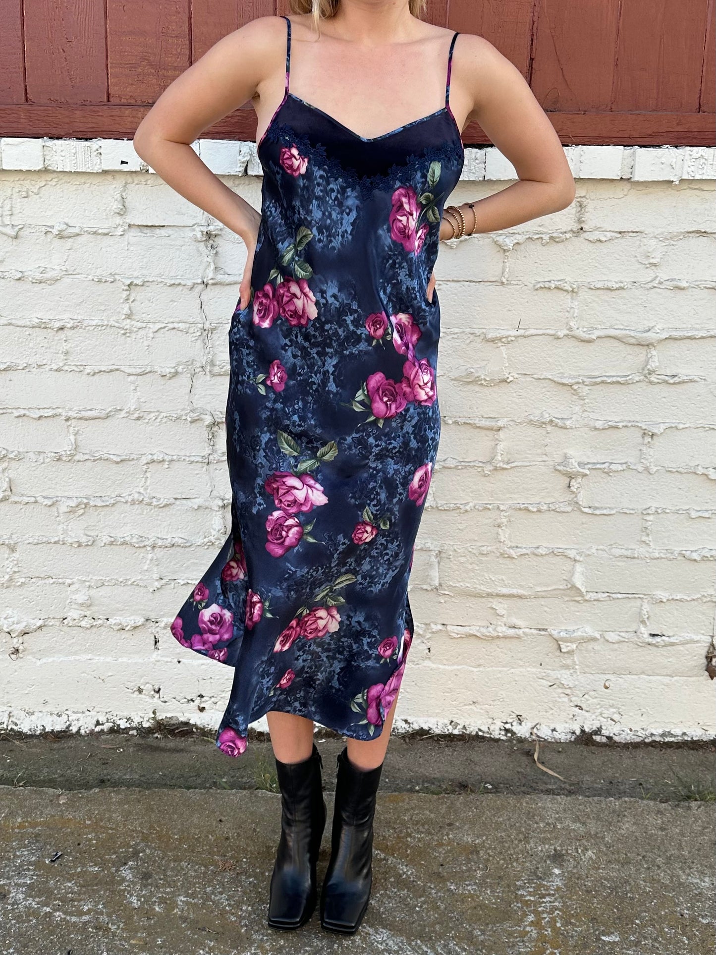 Vintage Navy Floral Maxi Slip Dress