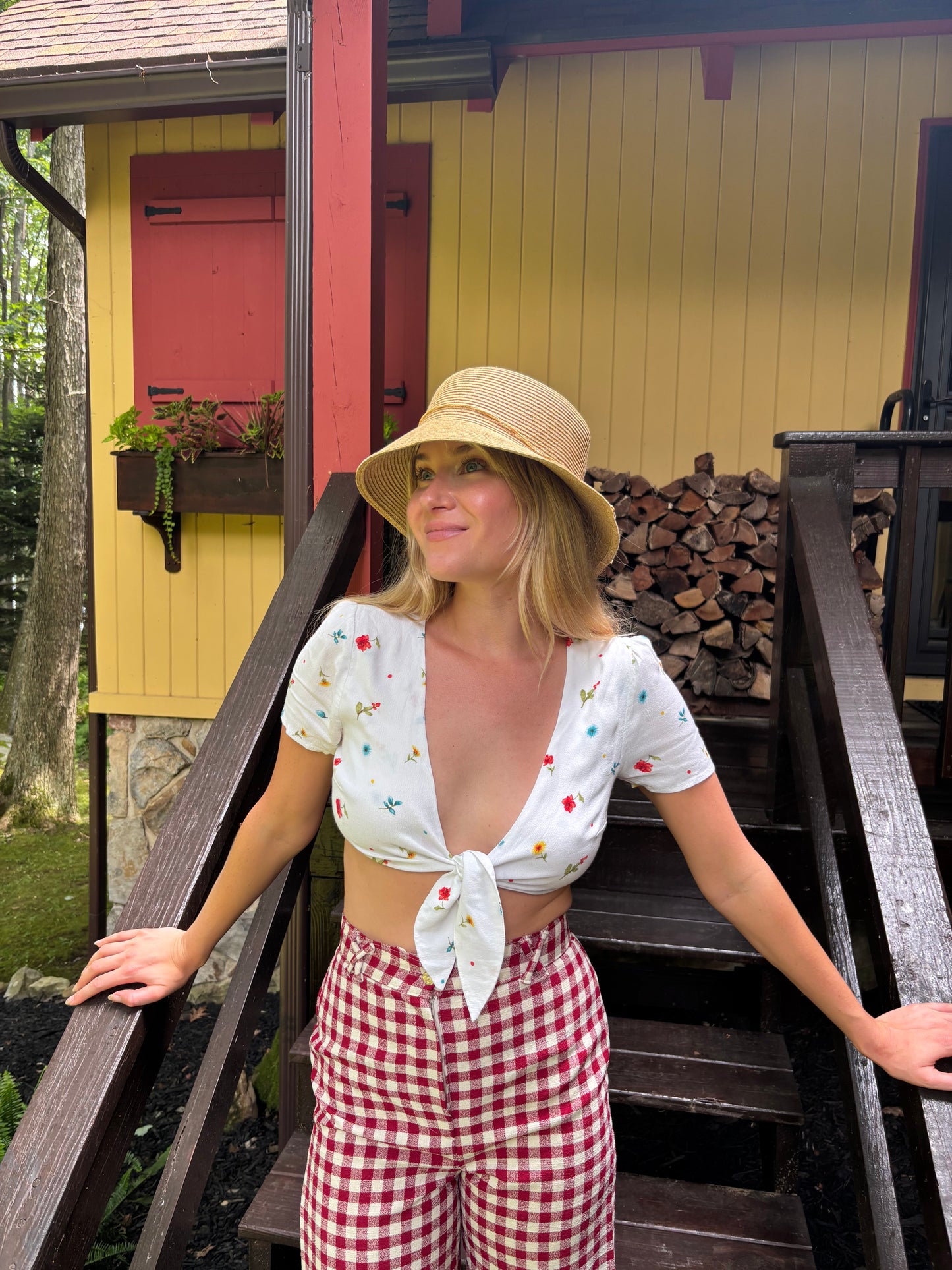 White Floral Tie Top