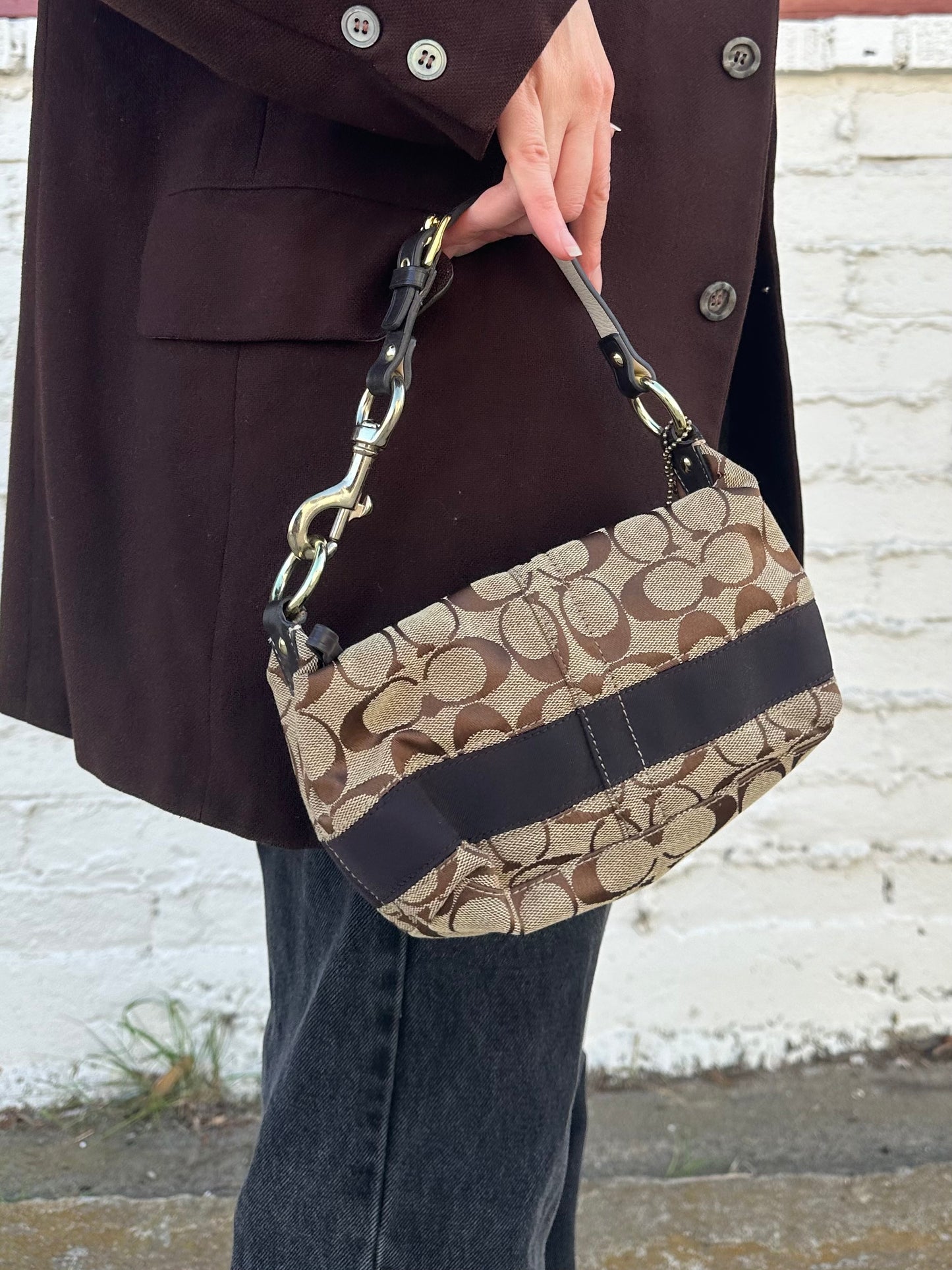 Brown Signature Coach Mini Hand Bag
