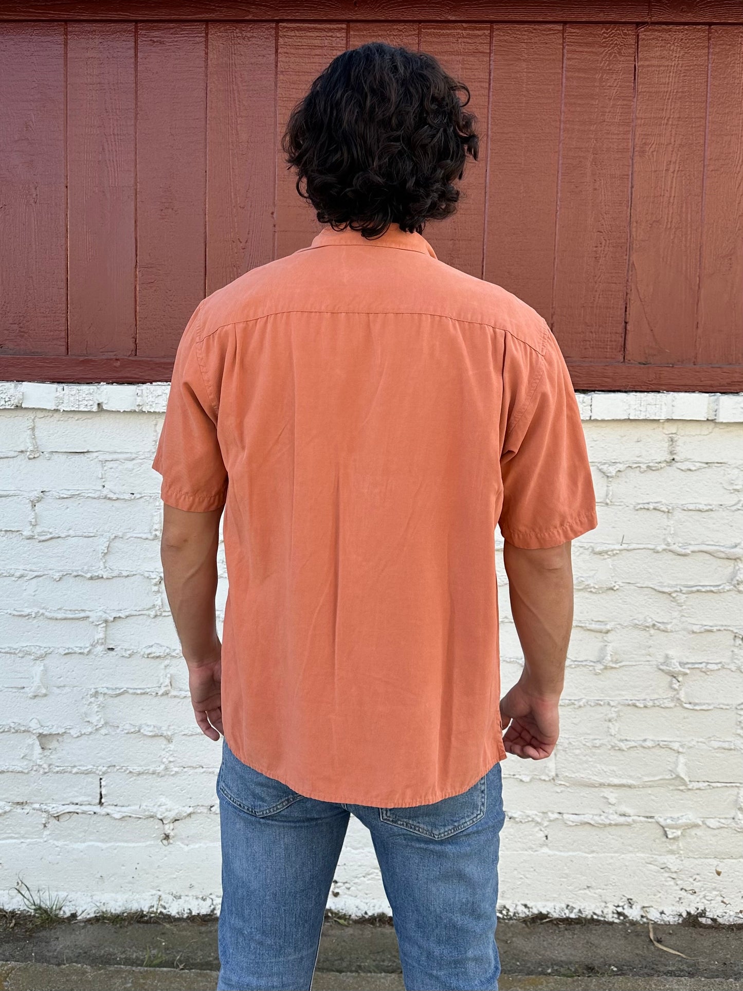 Orange Silk Mens Button Down