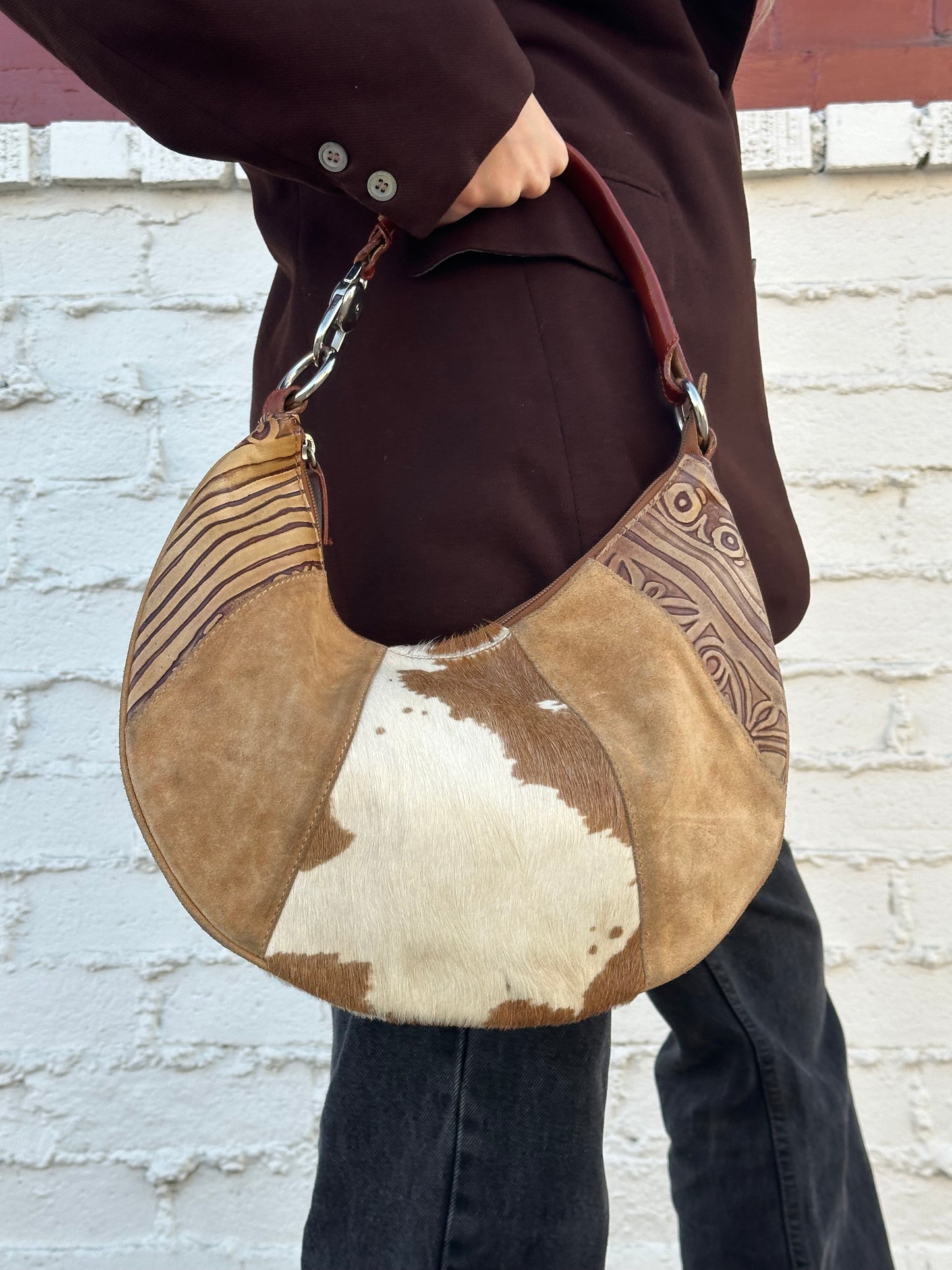 Cowhide and Leather Shoulder Bag