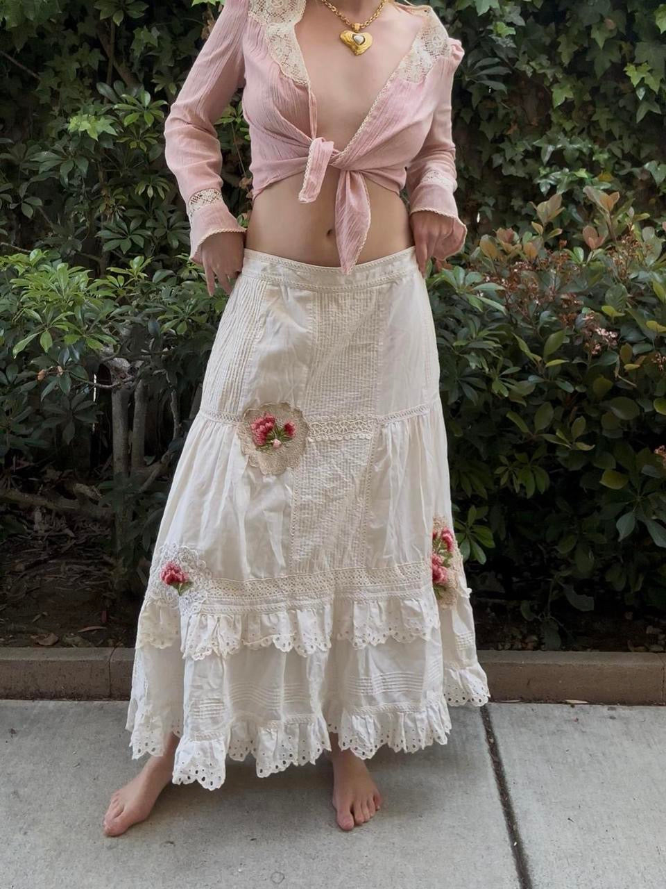Floral Embroidered Maxi Skirt