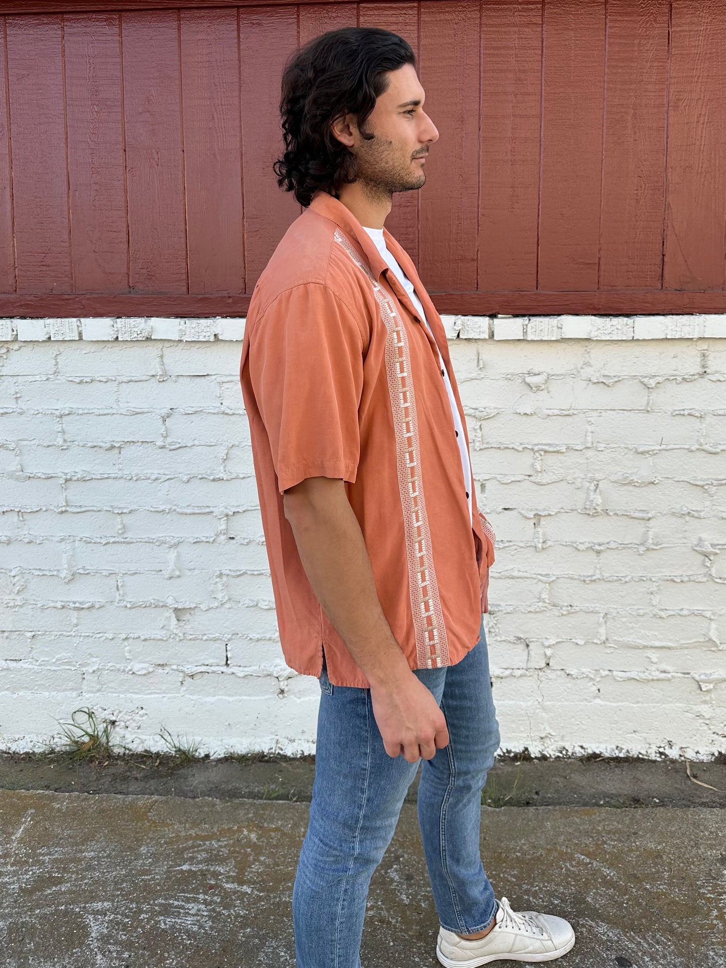 Orange Silk Mens Button Down