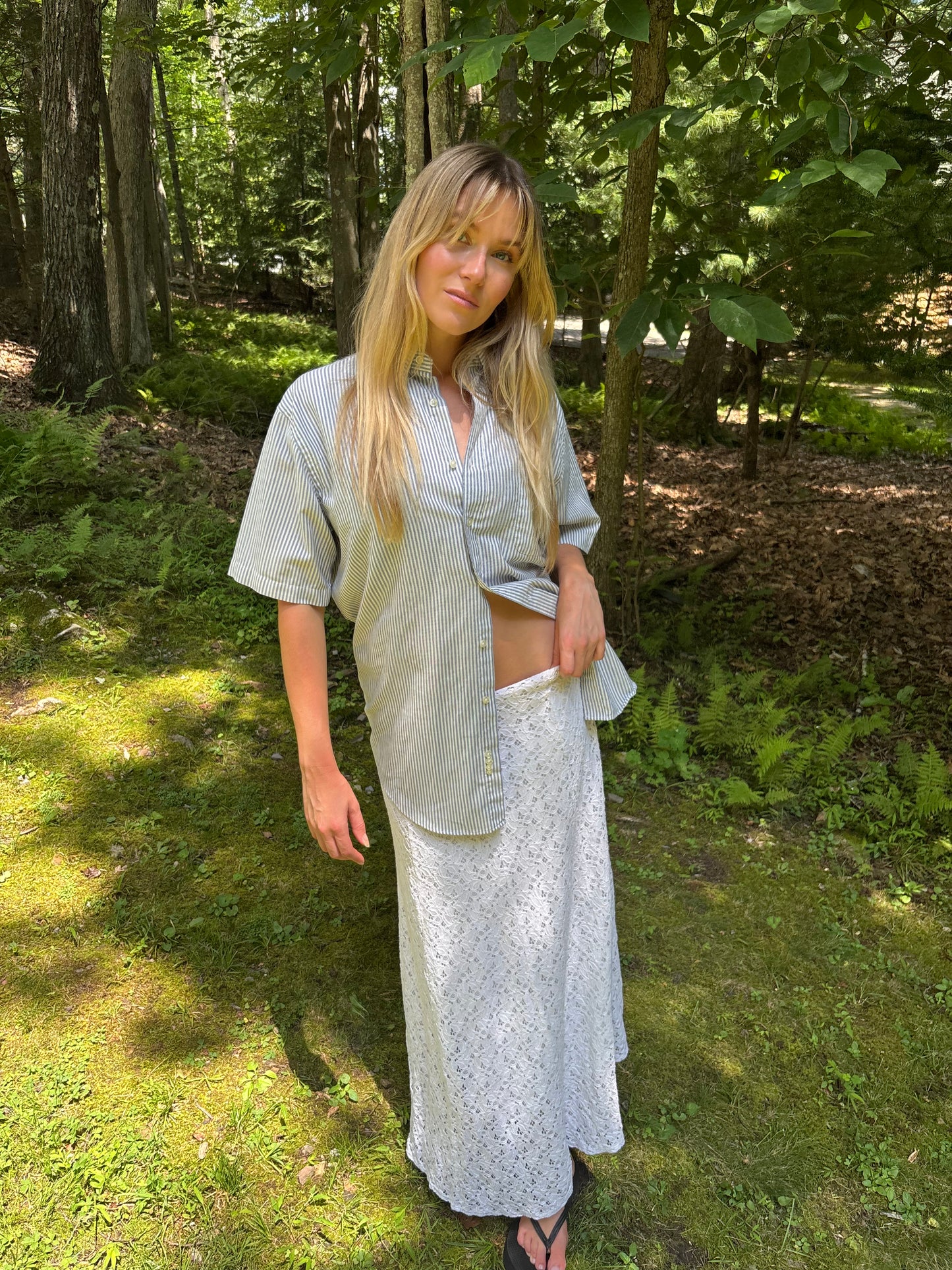 Blue and White Striped Button Down Shirt