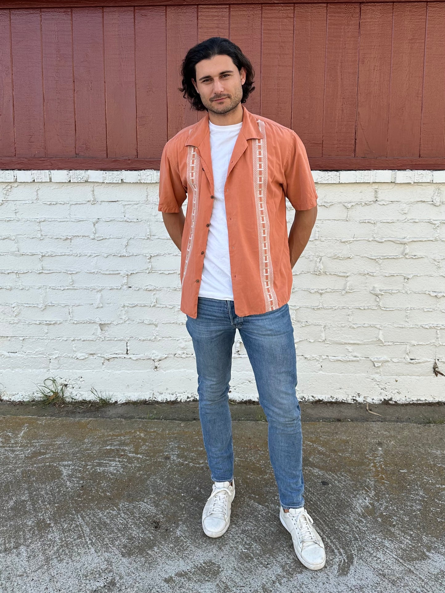 Orange Silk Mens Button Down
