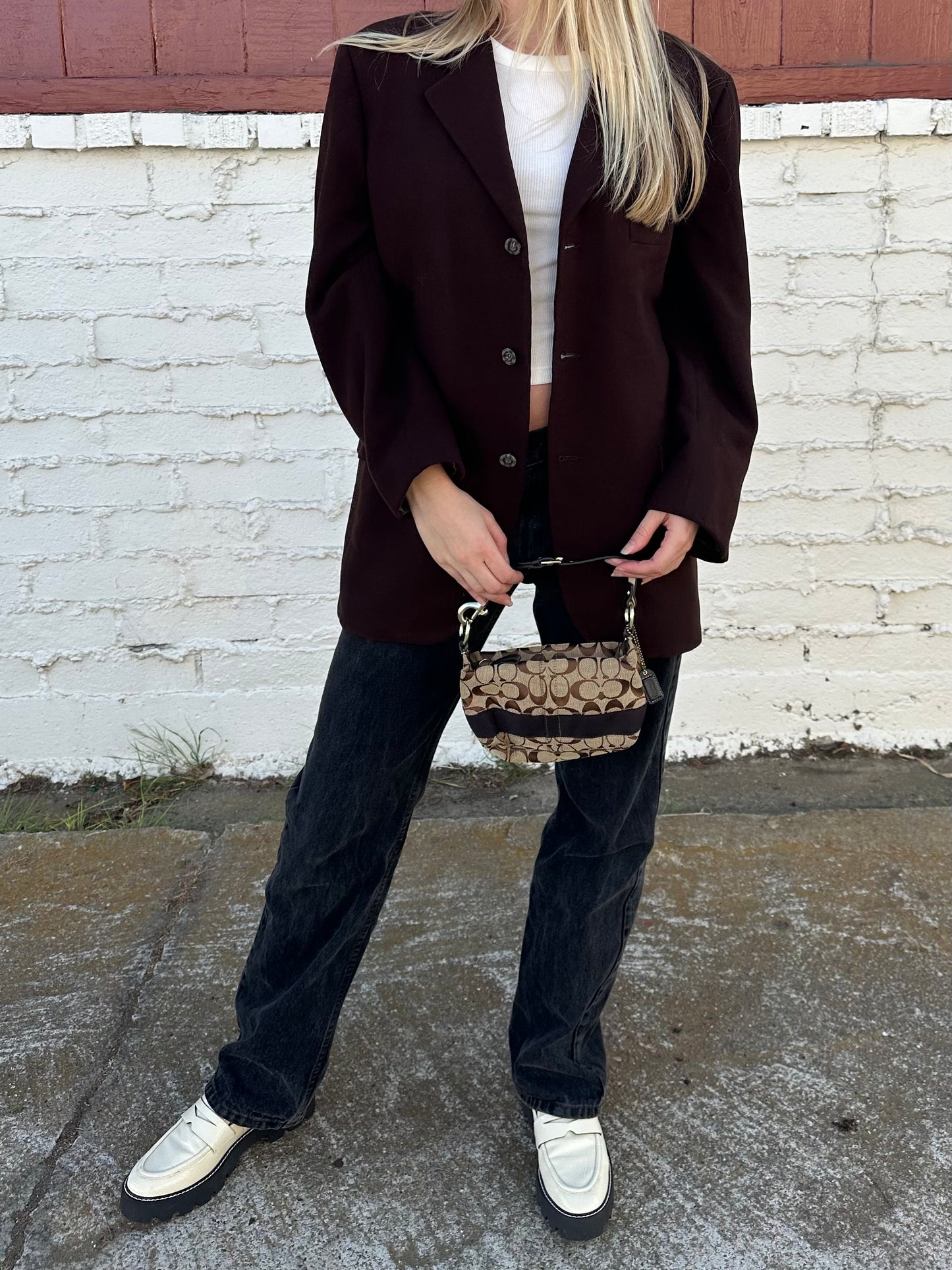 Brown Signature Coach Mini Hand Bag